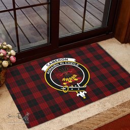 ScotsTee Shop Scottish Cameron Black and Red Clan Tartan Doormat Rubber Welcome Mat
