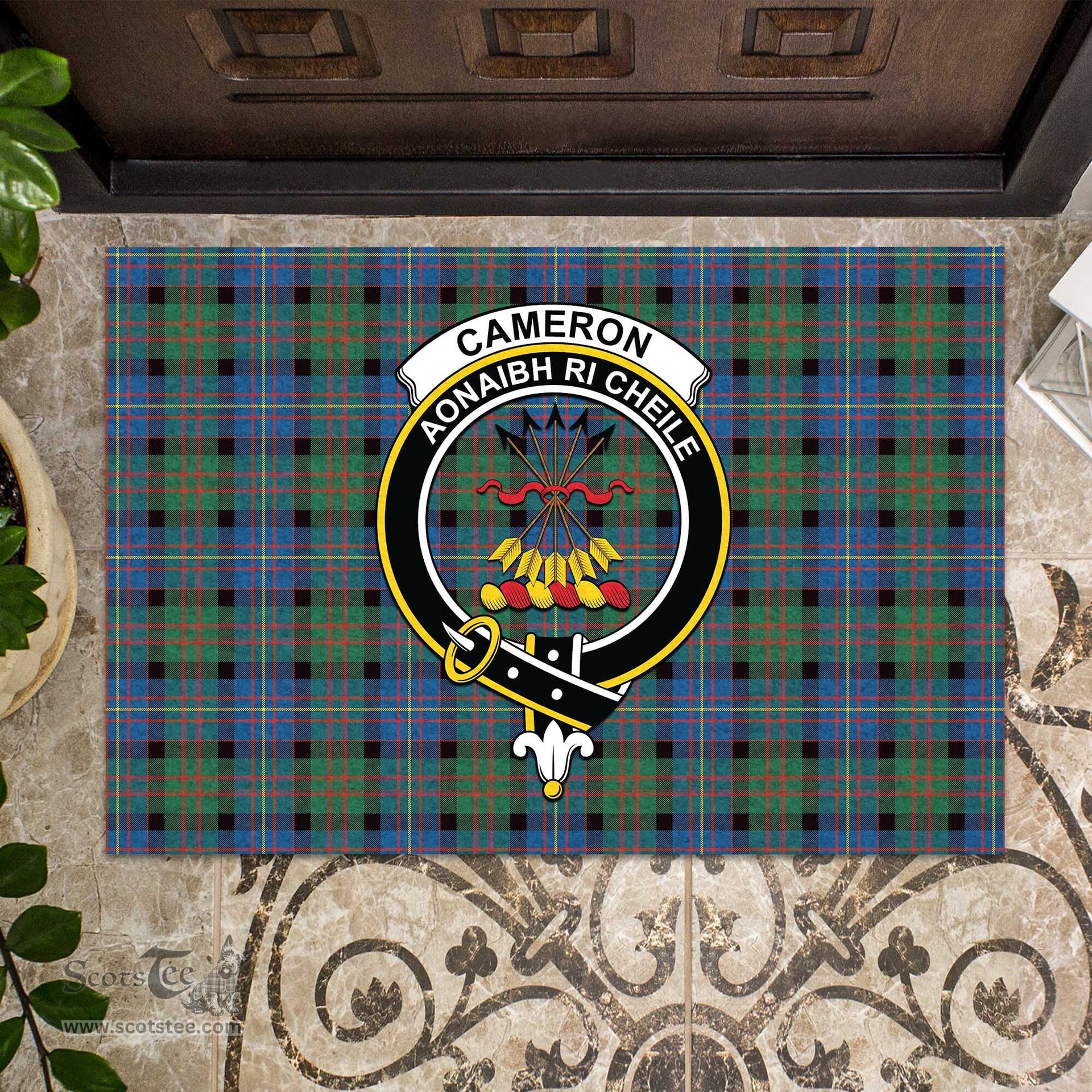 ScotsTee Shop Scottish Cameron of Erracht Ancient Clan Tartan Doormat Rubber Welcome Mat
