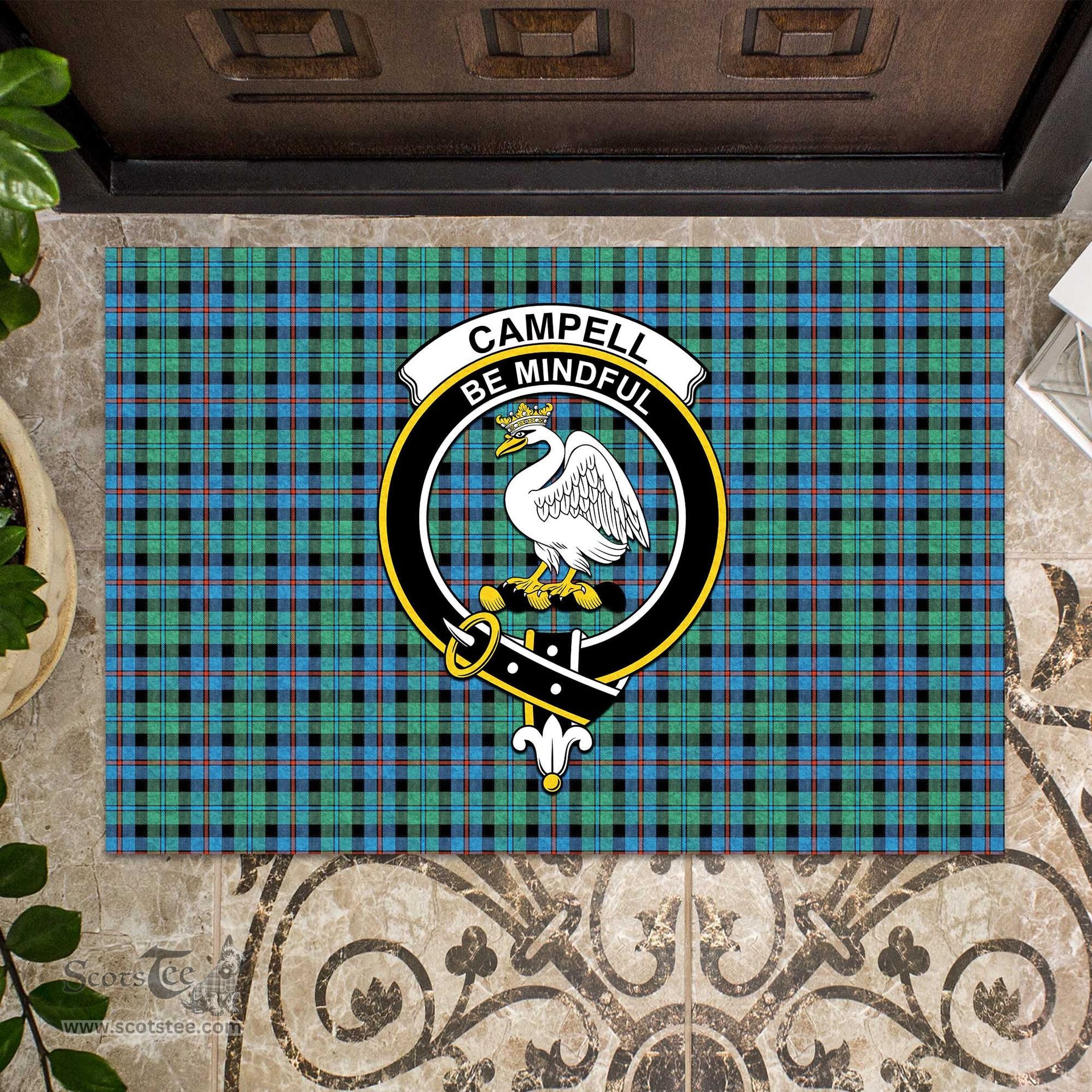 ScotsTee Shop Scottish Campbell of Cawdor Ancient Clan Tartan Doormat Rubber Welcome Mat