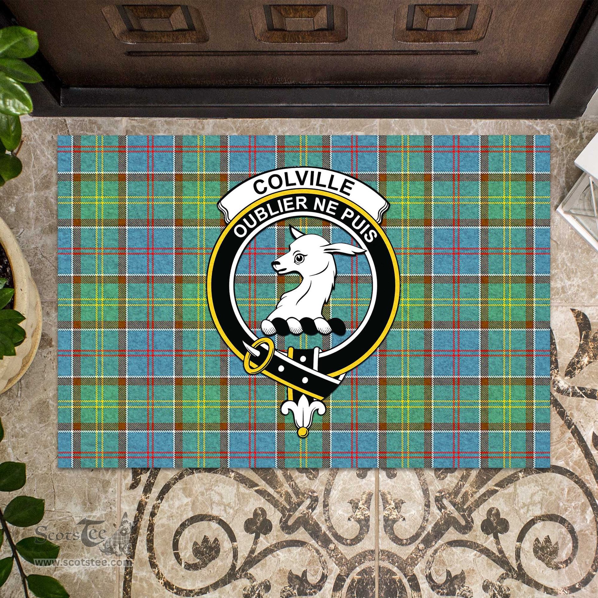 ScotsTee Shop Scottish Colville Clan Tartan Doormat Rubber Welcome Mat