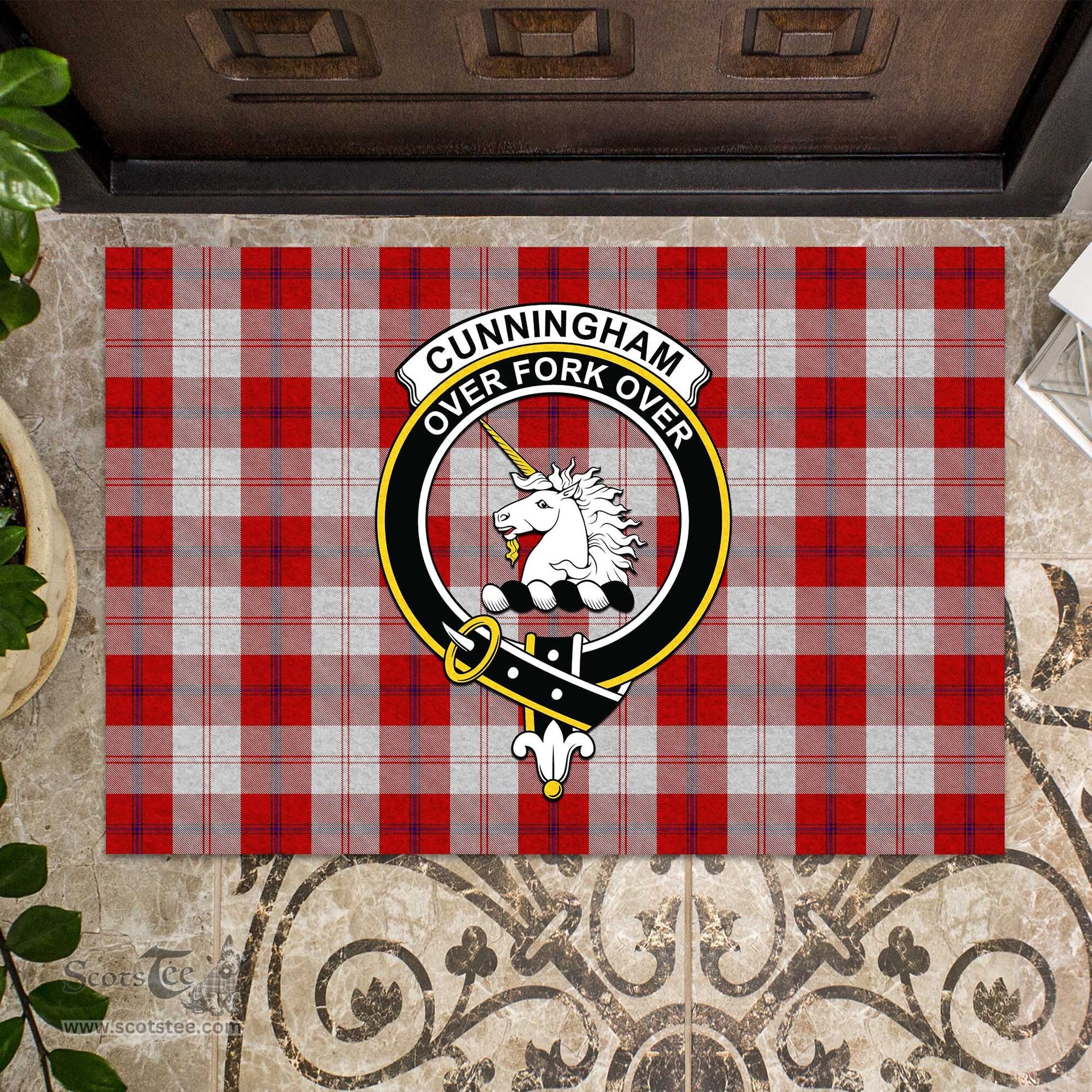 ScotsTee Shop Scottish Cunningham Dress Clan Tartan Doormat Rubber Welcome Mat