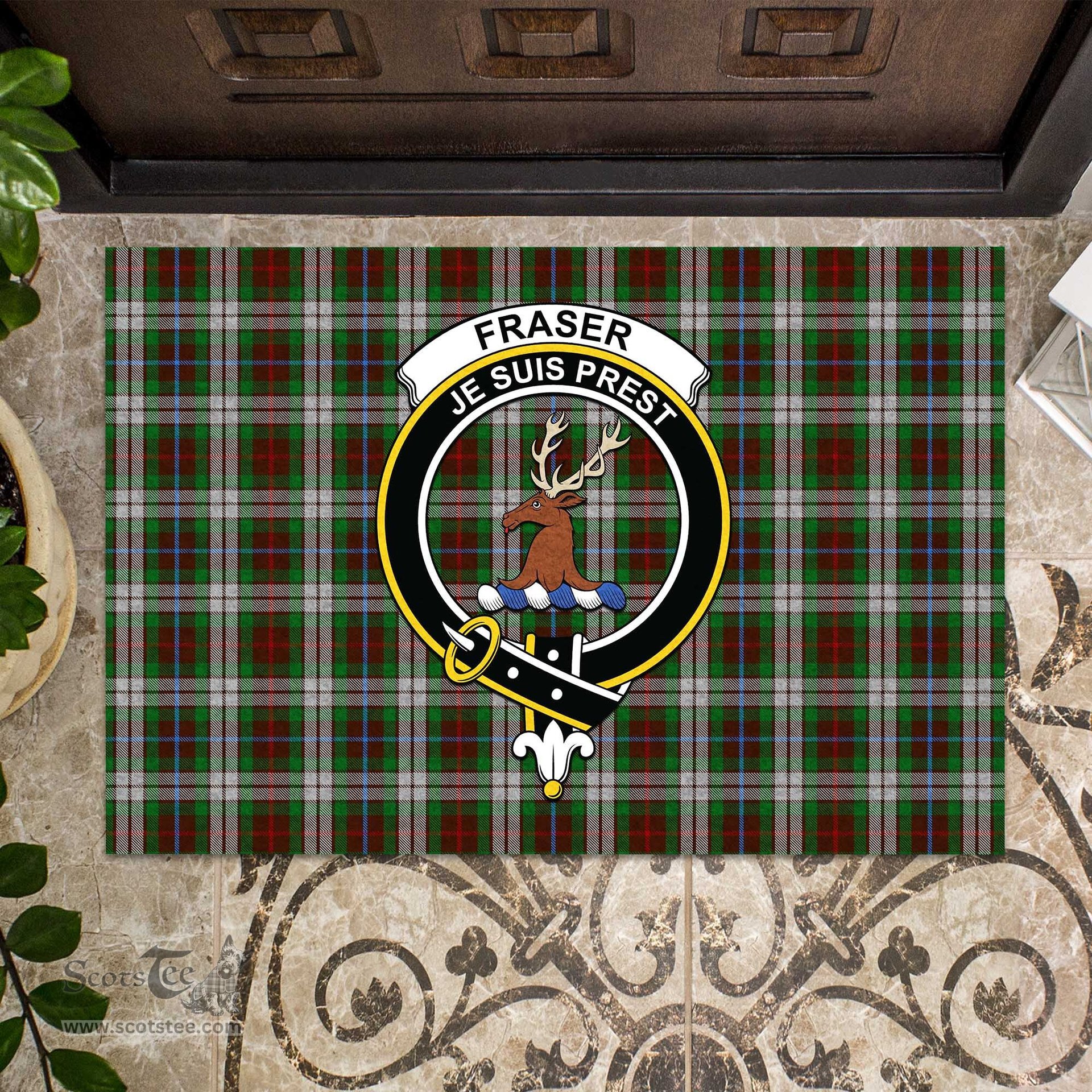ScotsTee Shop Scottish Fraser Hunting Dress Clan Tartan Doormat Rubber Welcome Mat