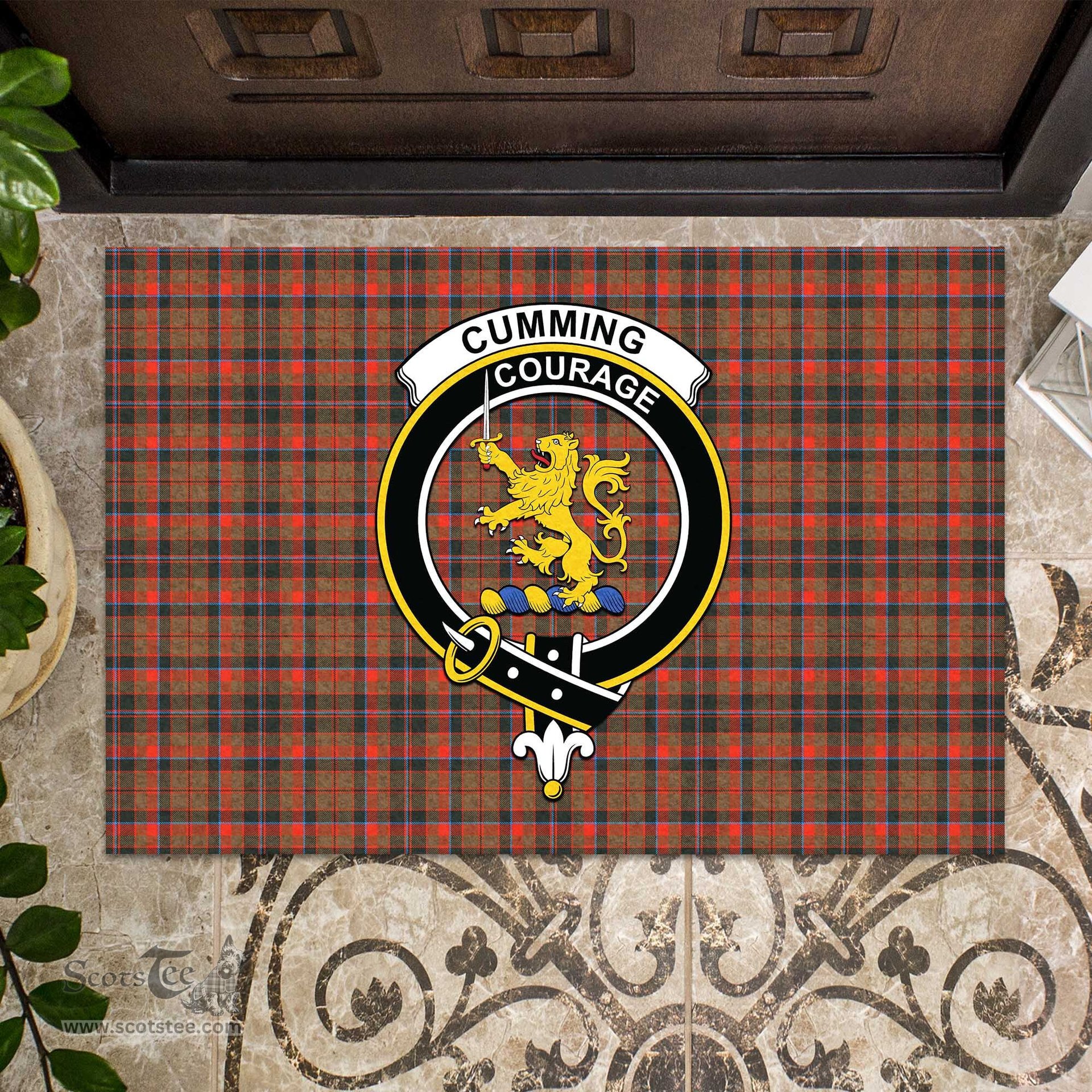 ScotsTee Shop Scottish Cumming Hunting Weathered Clan Tartan Doormat Rubber Welcome Mat