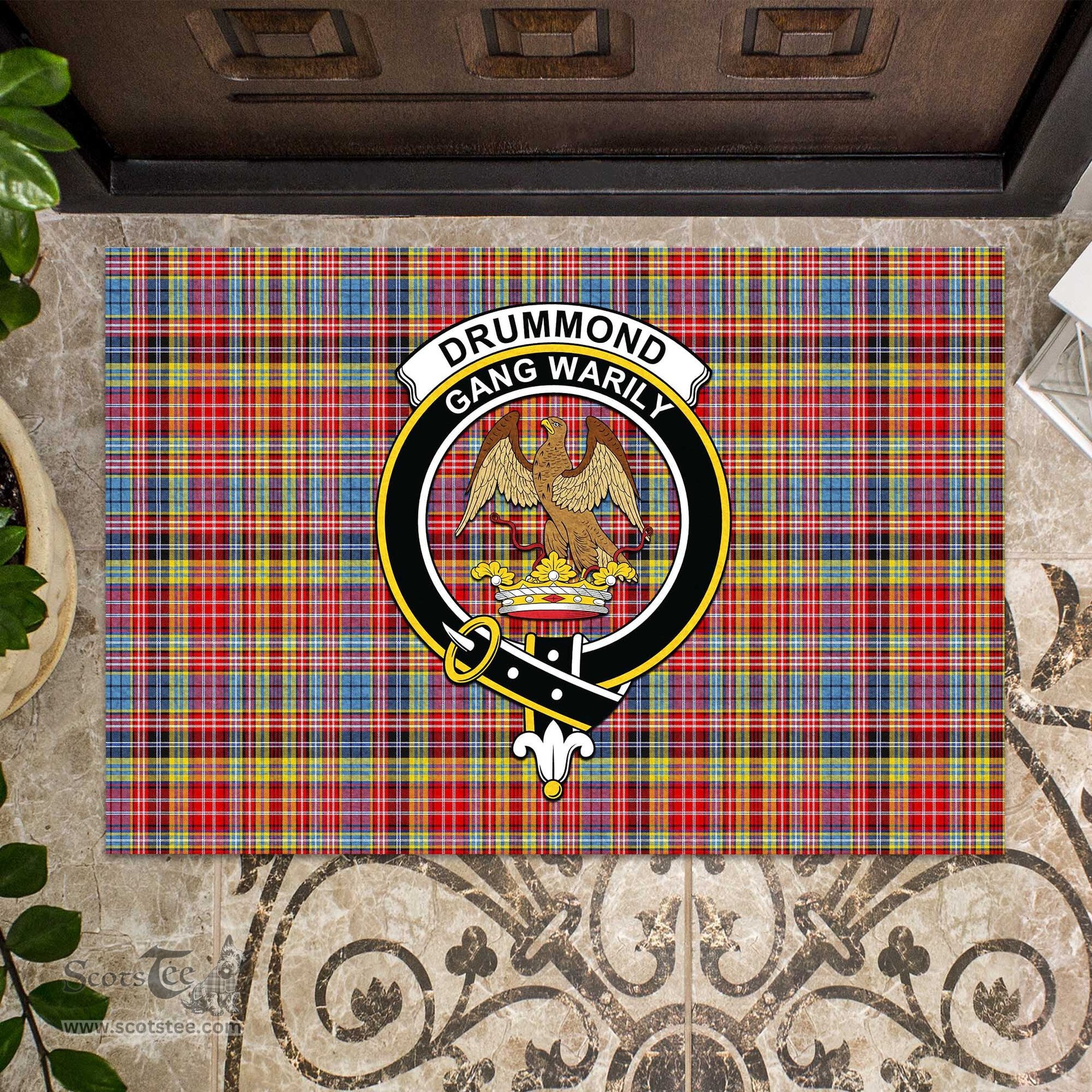 ScotsTee Shop Scottish Drummond of Strathallan Modern Clan Tartan Doormat Rubber Welcome Mat