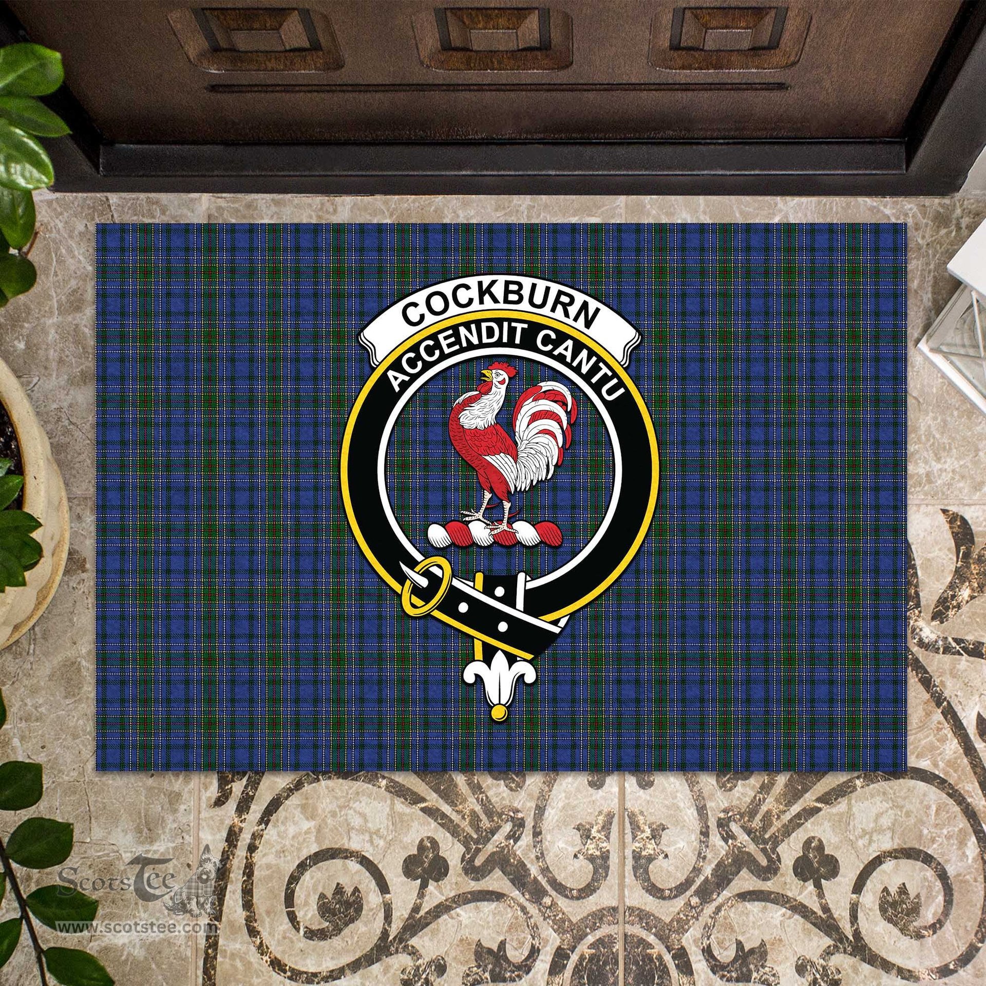 ScotsTee Shop Scottish Cockburn Blue Clan Tartan Doormat Rubber Welcome Mat