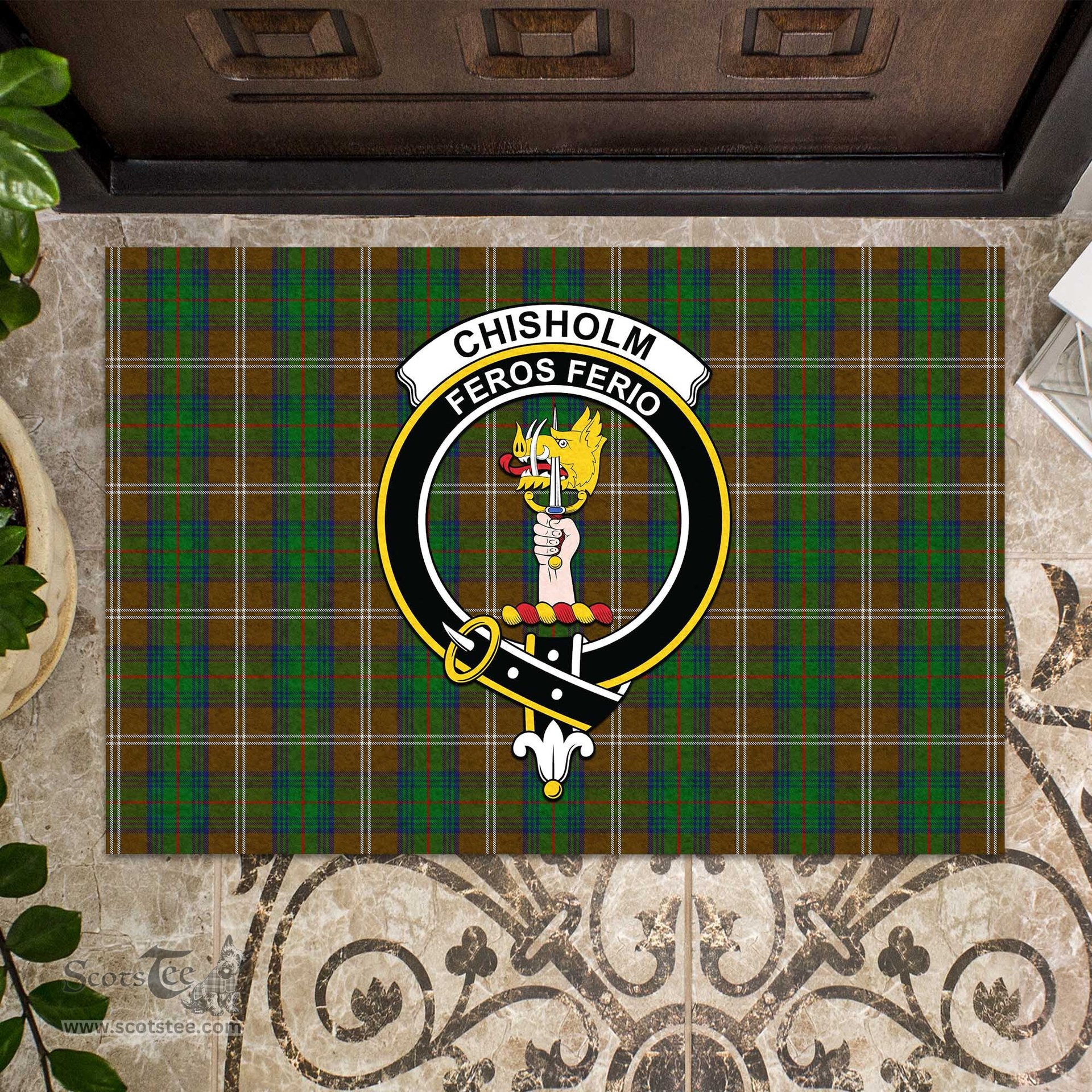 ScotsTee Shop Scottish Chisholm Hunting Clan Tartan Doormat Rubber Welcome Mat