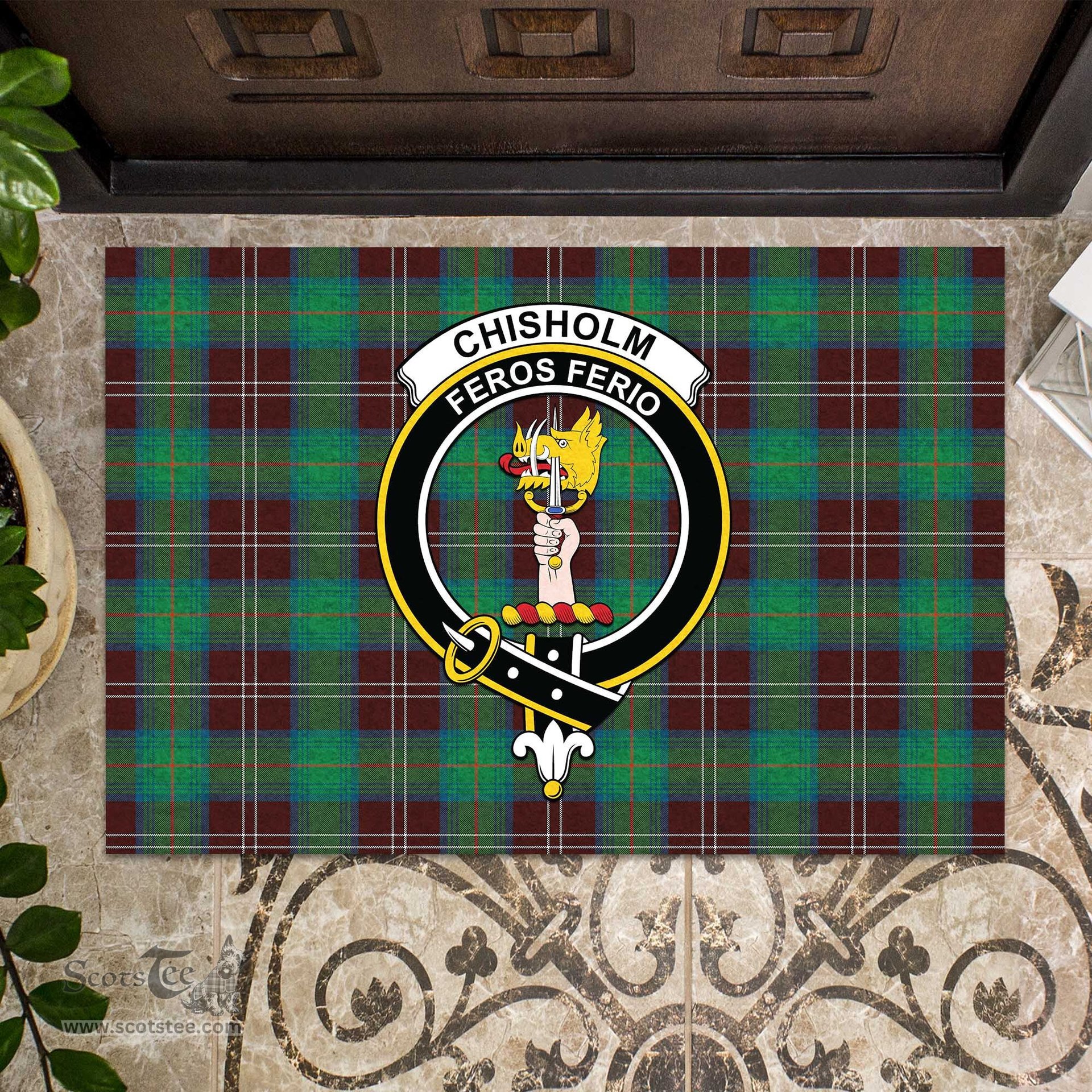 ScotsTee Shop Scottish Chisholm Hunting Ancient Clan Tartan Doormat Rubber Welcome Mat