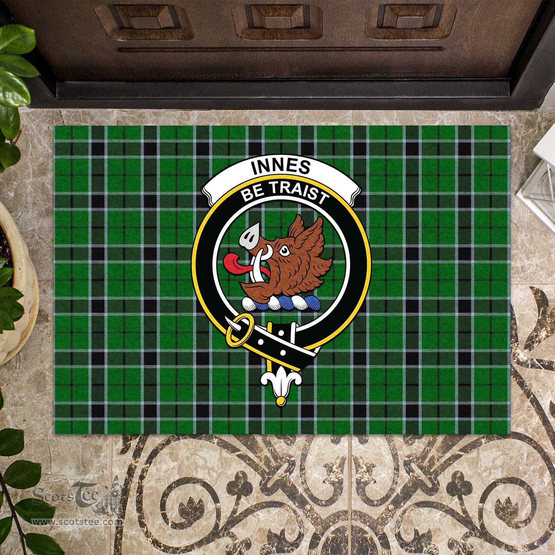 ScotsTee Shop Scottish Innes Hunting Clan Tartan Doormat Rubber Welcome Mat