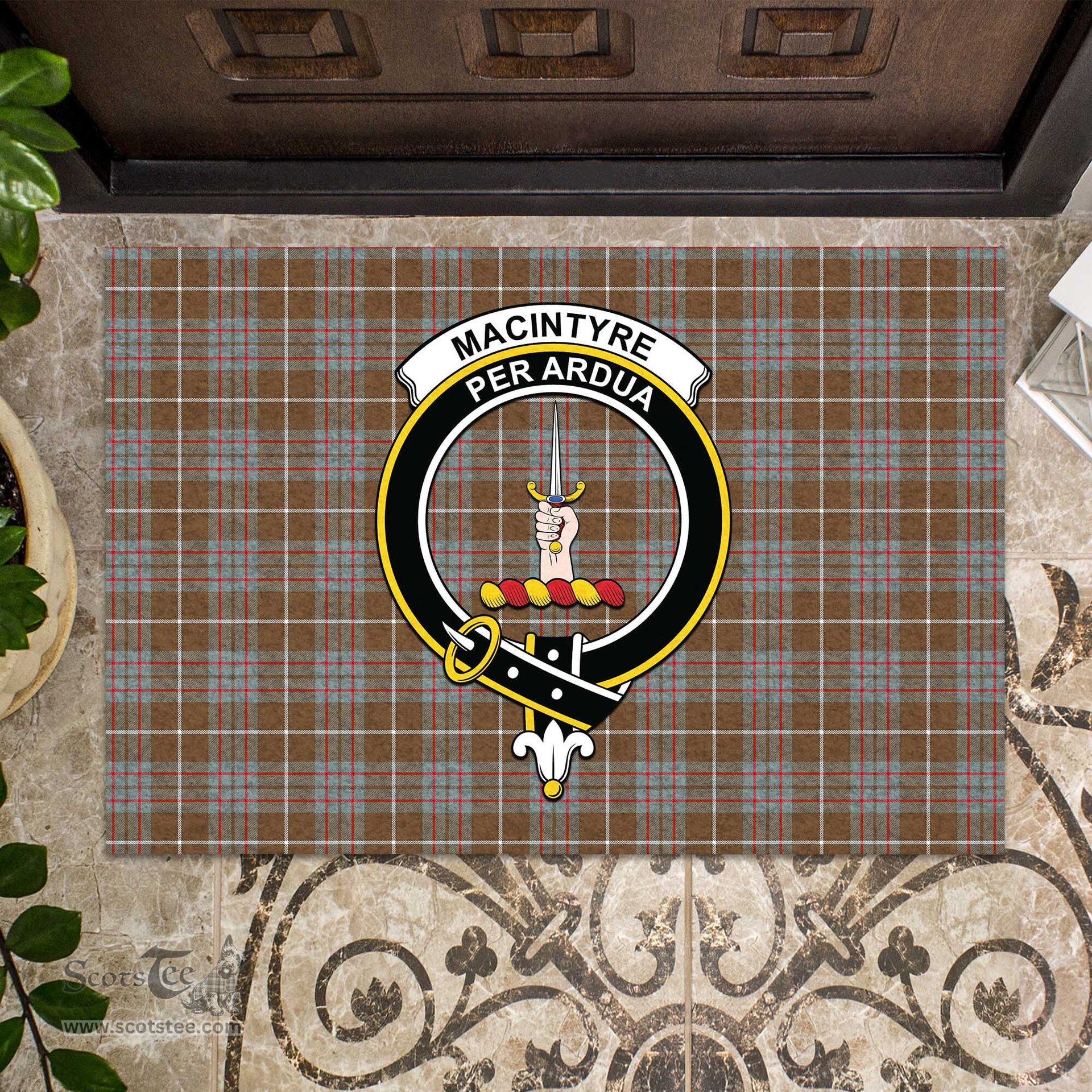 ScotsTee Shop Scottish MacIntyre Hunting Weathered Clan Tartan Doormat Rubber Welcome Mat