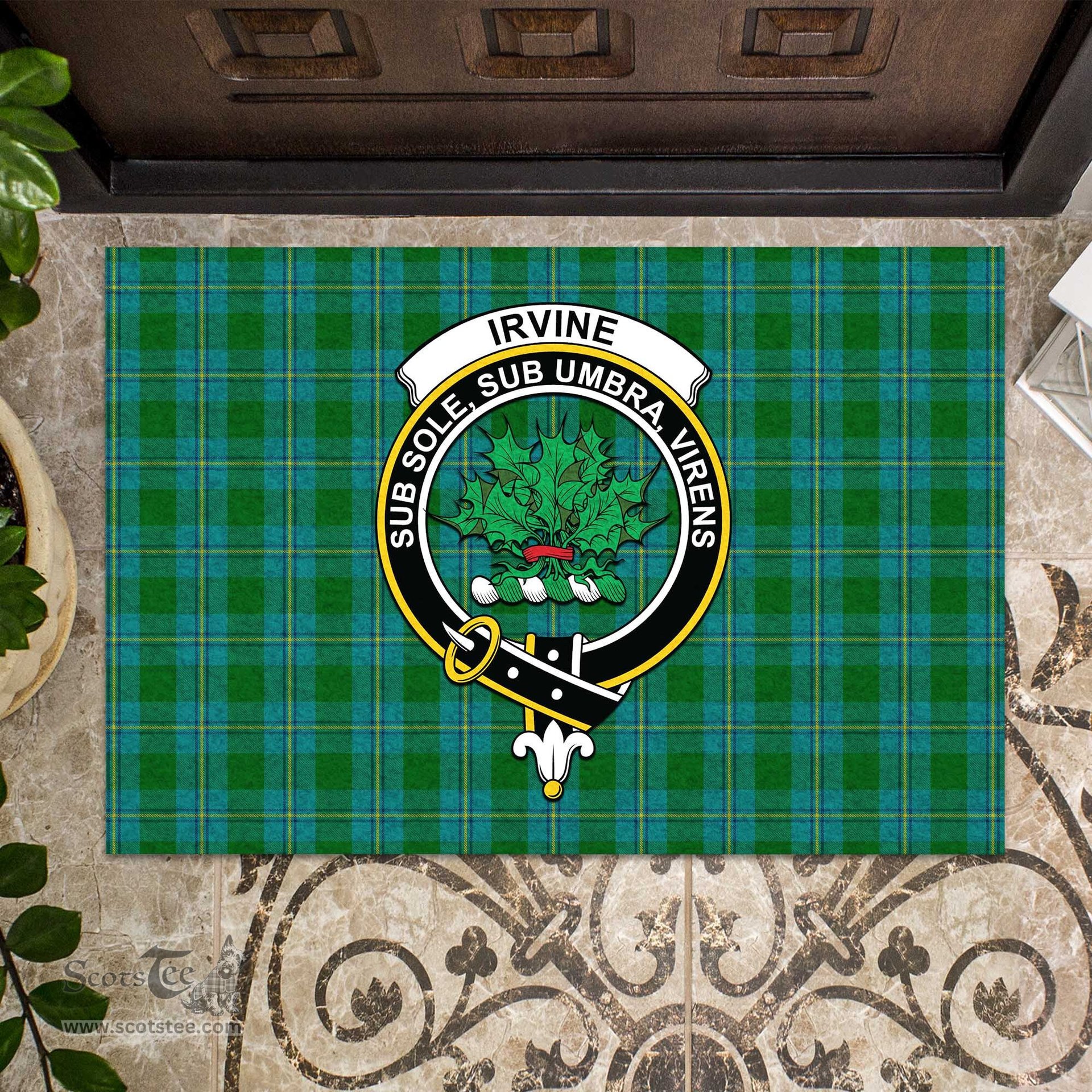 ScotsTee Shop Scottish Irvine of Bonshaw Clan Tartan Doormat Rubber Welcome Mat