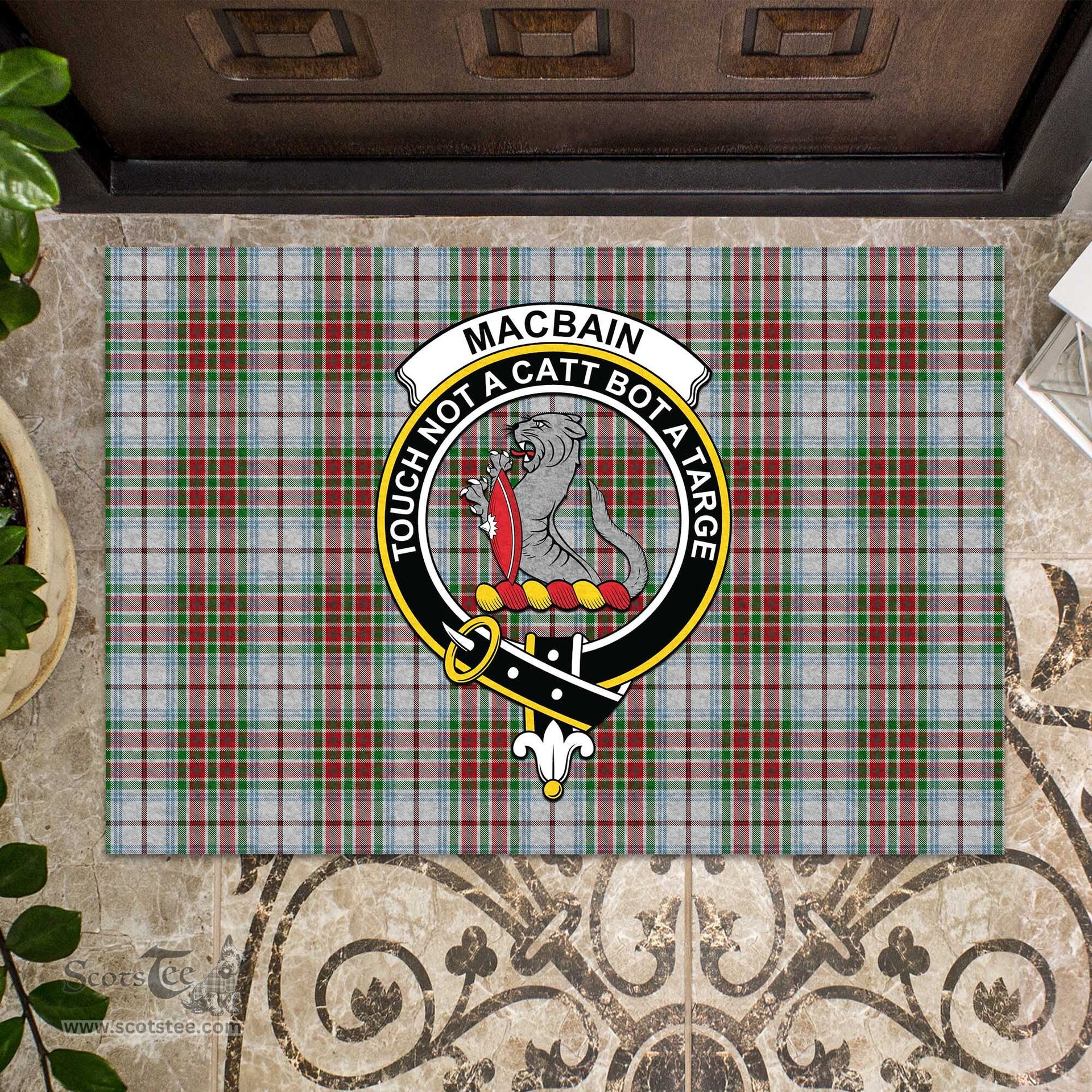 ScotsTee Shop Scottish MacBain Dress Clan Tartan Doormat Rubber Welcome Mat