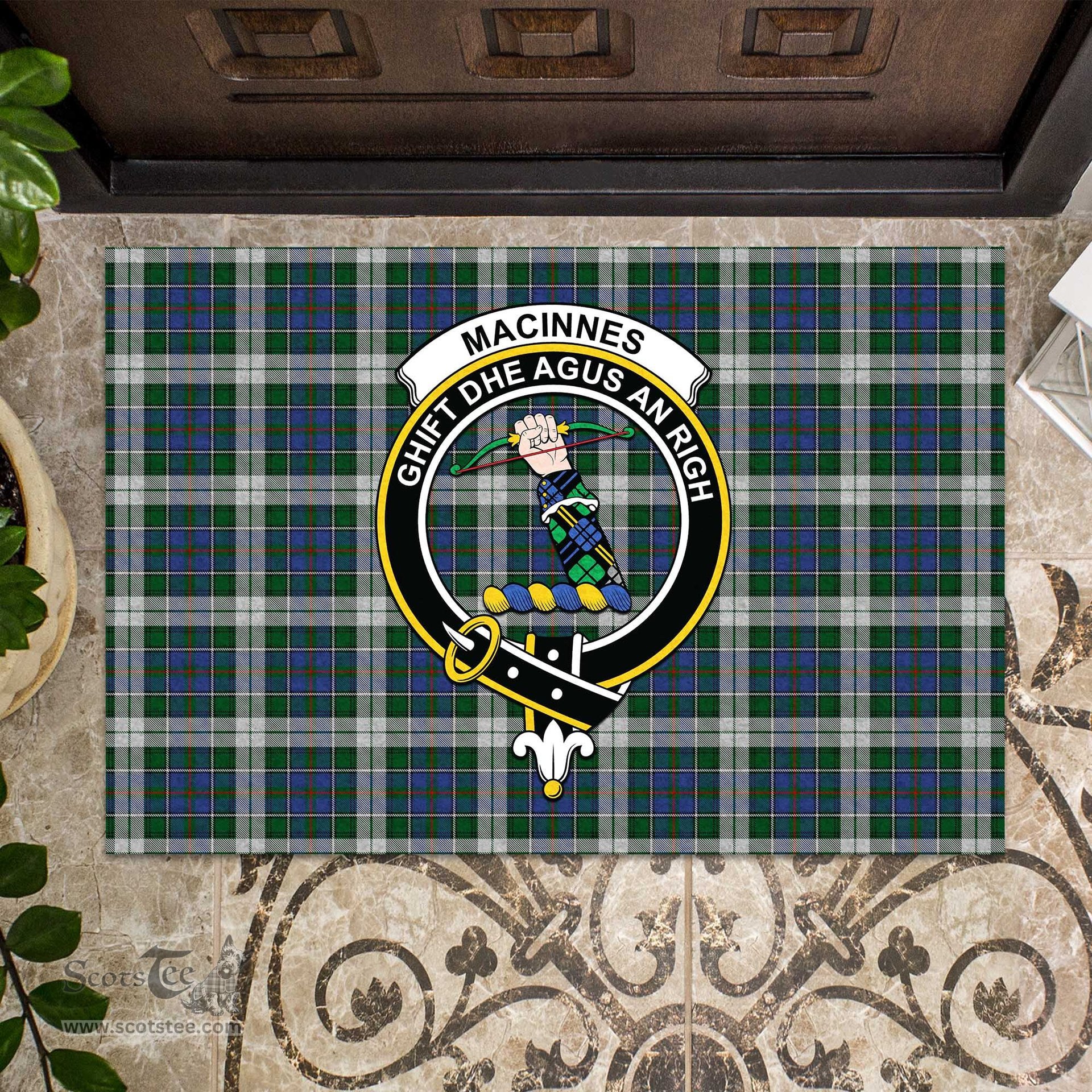 ScotsTee Shop Scottish MacInnes Dress Clan Tartan Doormat Rubber Welcome Mat