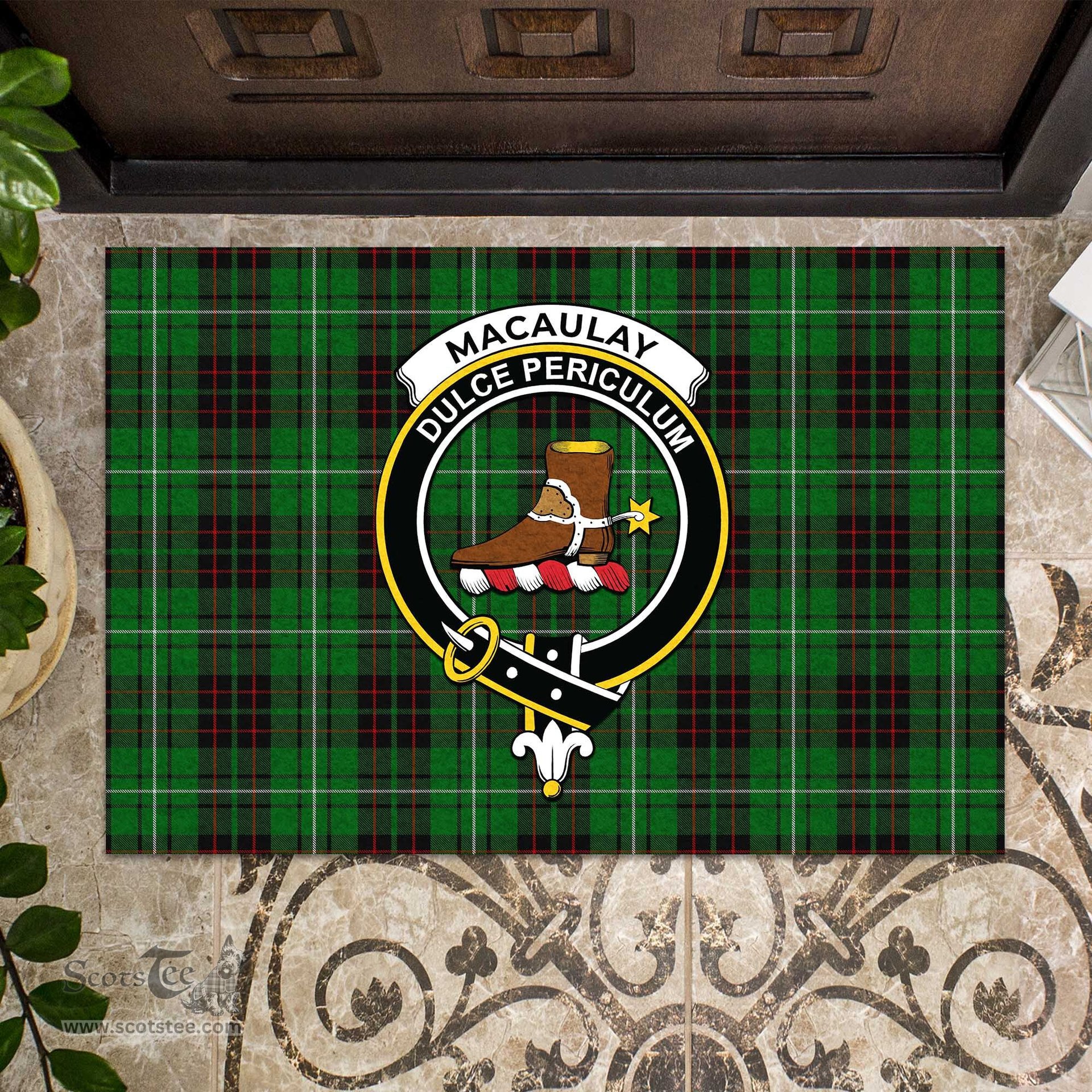 ScotsTee Shop Scottish MacAulay of Lewis Clan Tartan Doormat Rubber Welcome Mat