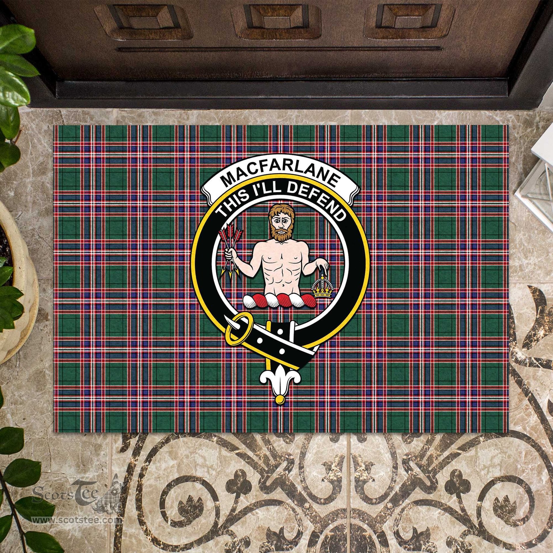 ScotsTee Shop Scottish MacFarlane Hunting Modern Clan Tartan Doormat Rubber Welcome Mat