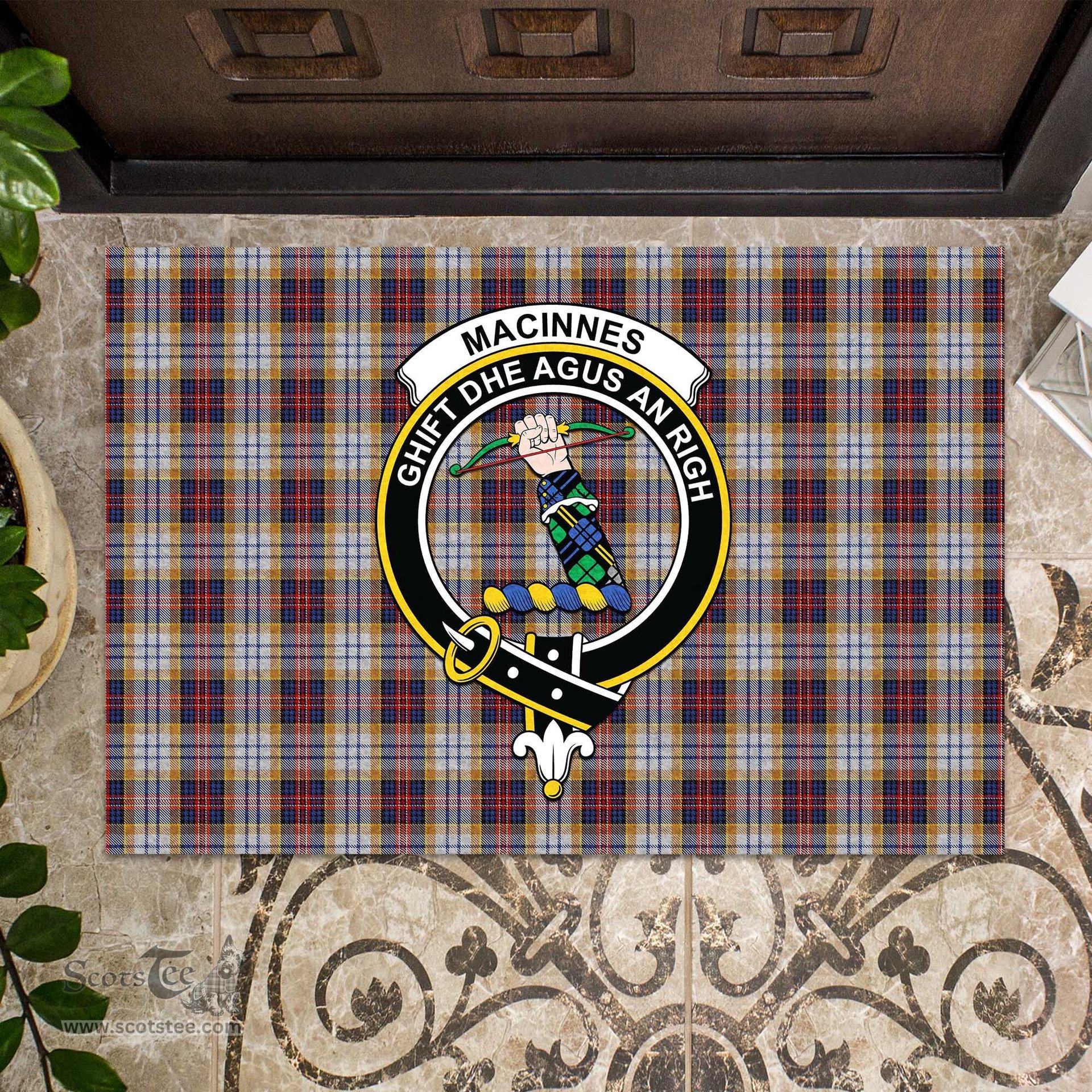 ScotsTee Shop Scottish MacInnes Ancient Hunting Clan Tartan Doormat Rubber Welcome Mat