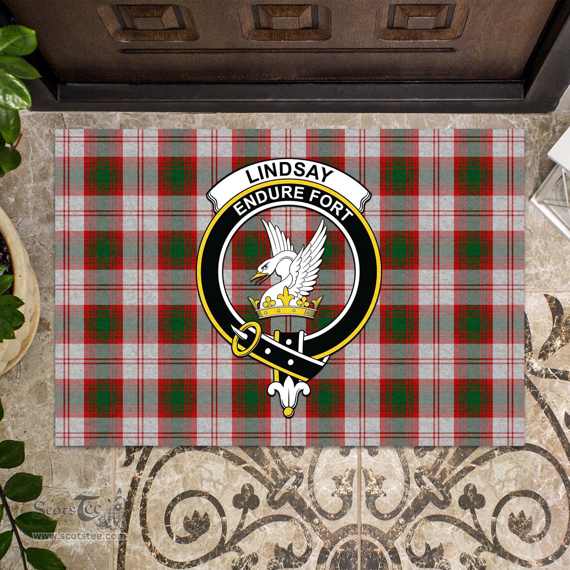 ScotsTee Shop Scottish Lindsay Dress Red Clan Tartan Doormat Rubber Welcome Mat