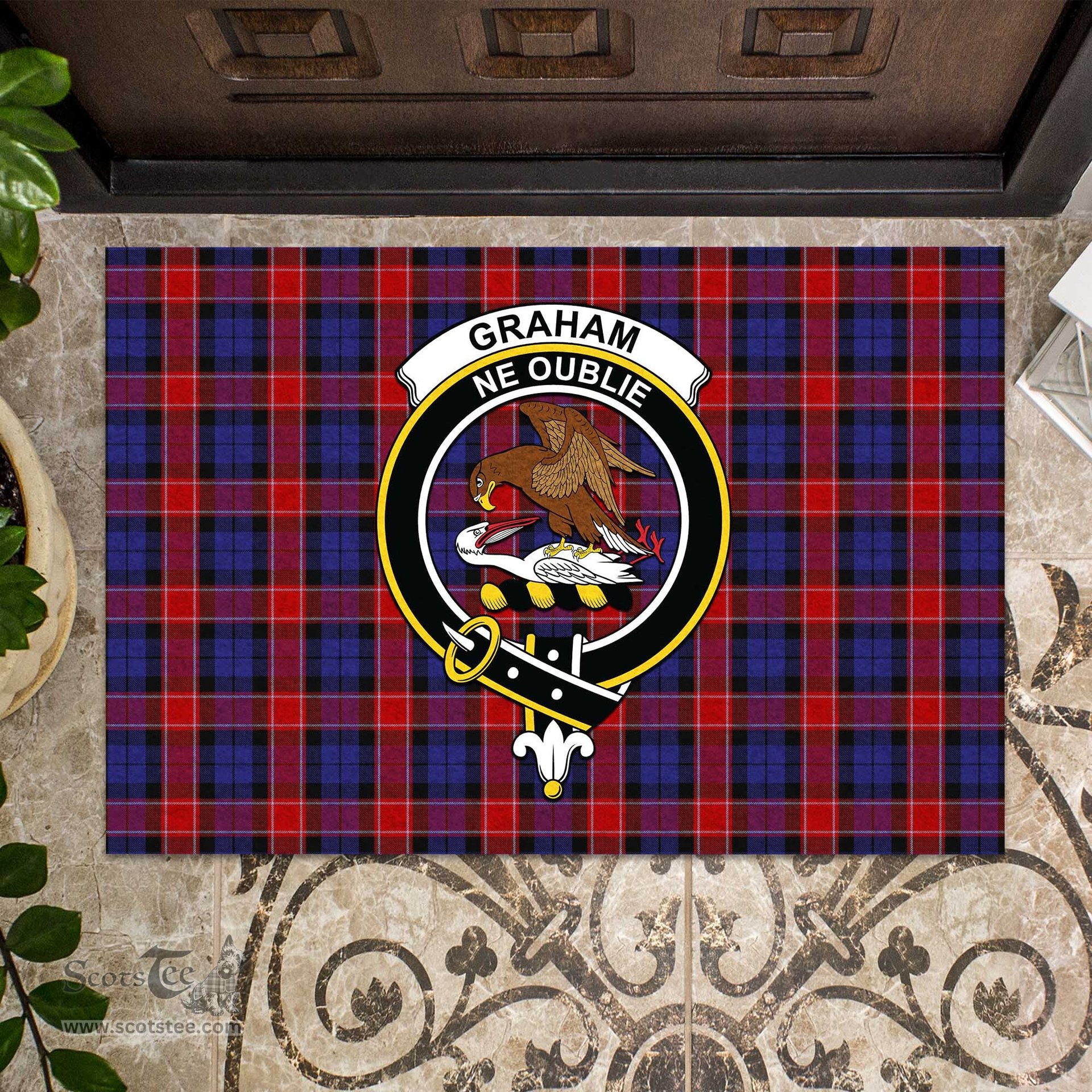 ScotsTee Shop Scottish Graham of Menteith Red Clan Tartan Doormat Rubber Welcome Mat
