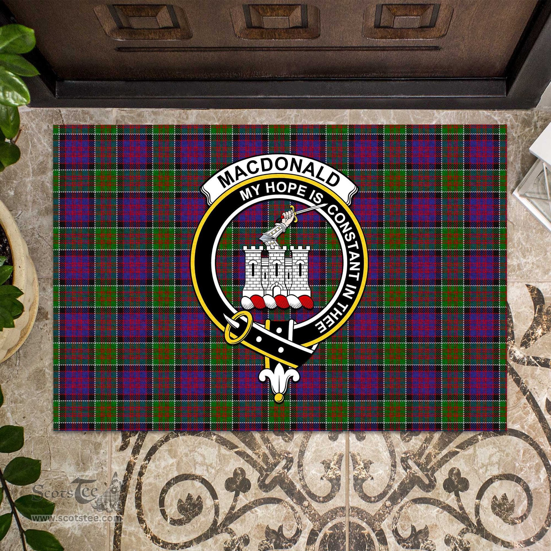 ScotsTee Shop Scottish MacDonald of Clan Ranald Modern Clan Tartan Doormat Rubber Welcome Mat