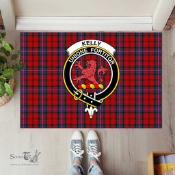 ScotsTee Shop Scottish Kelly of Sleat Red Clan Tartan Doormat Rubber Welcome Mat