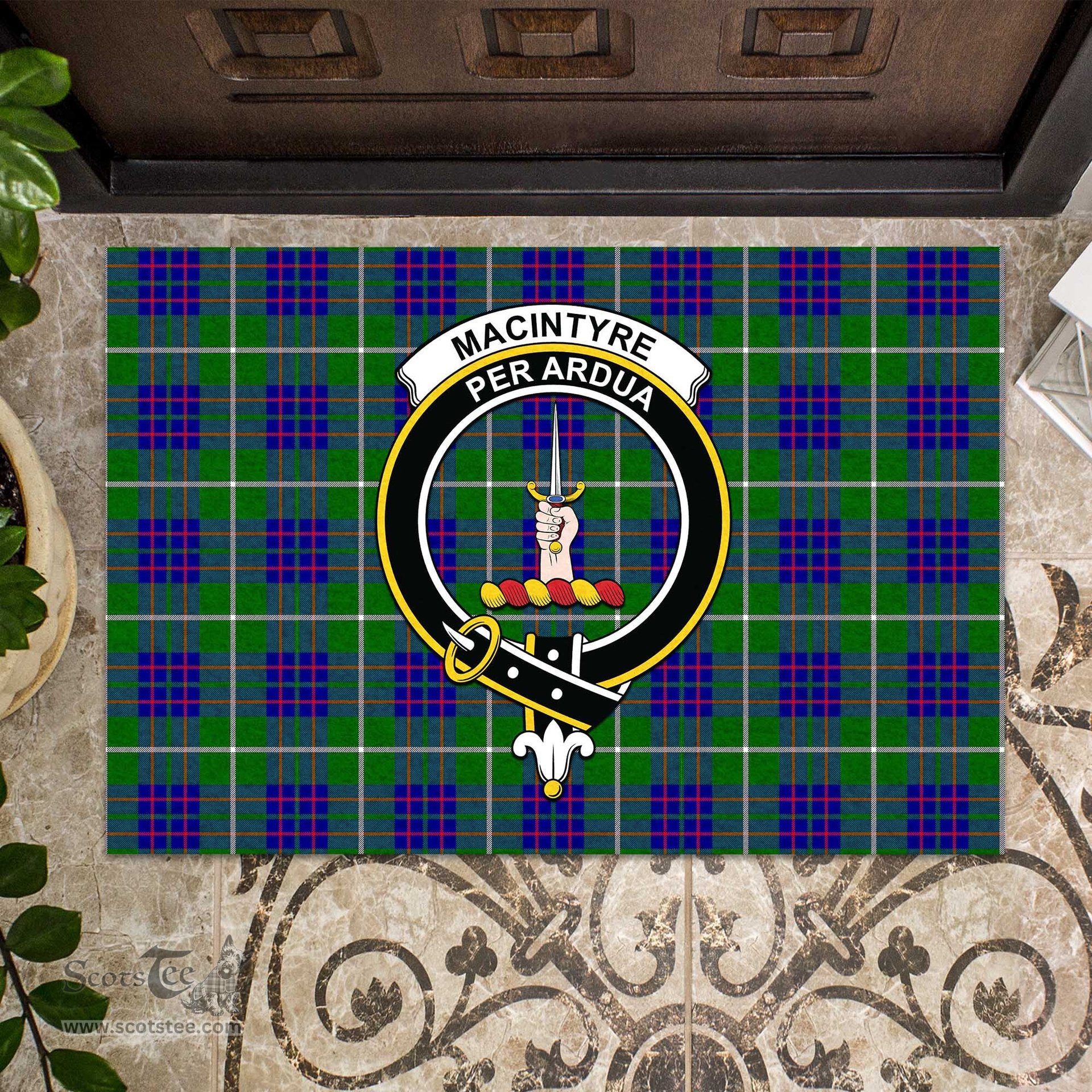 ScotsTee Shop Scottish MacIntyre Hunting Modern Clan Tartan Doormat Rubber Welcome Mat