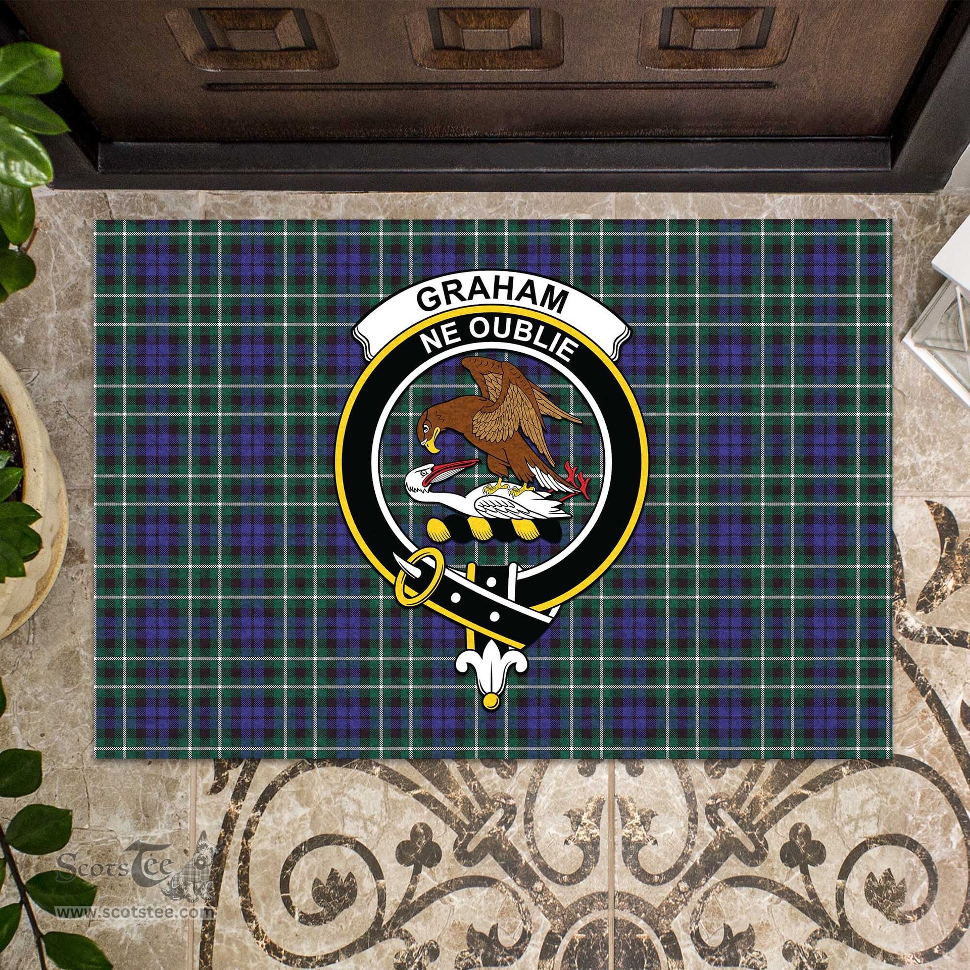 ScotsTee Shop Scottish Graham of Montrose Modern Clan Tartan Doormat Rubber Welcome Mat