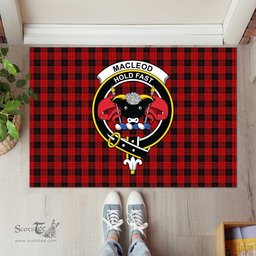 ScotsTee Shop Scottish MacLeod Black and Red Clan Tartan Doormat Rubber Welcome Mat