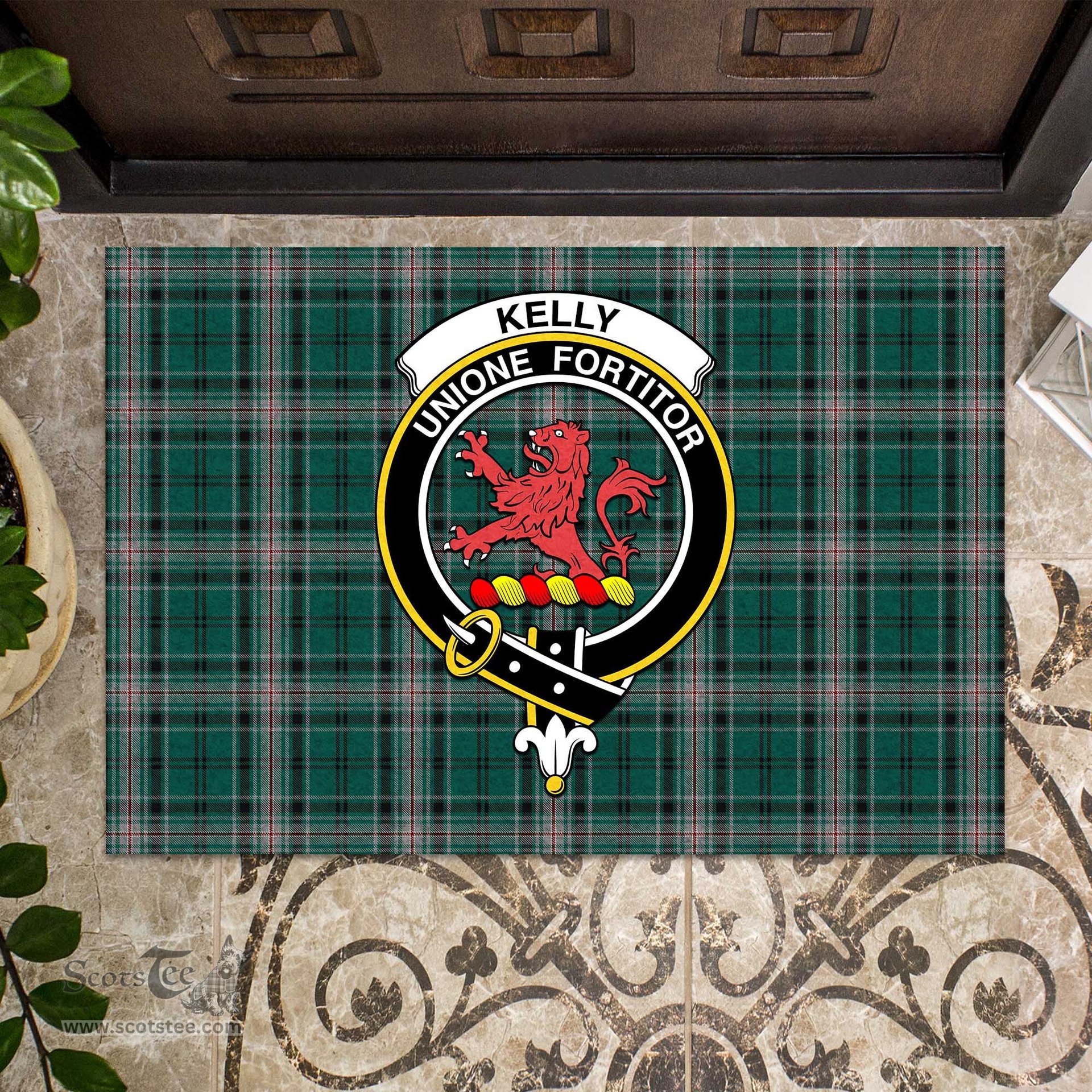 ScotsTee Shop Scottish Kelly of Sleat Hunting Clan Tartan Doormat Rubber Welcome Mat