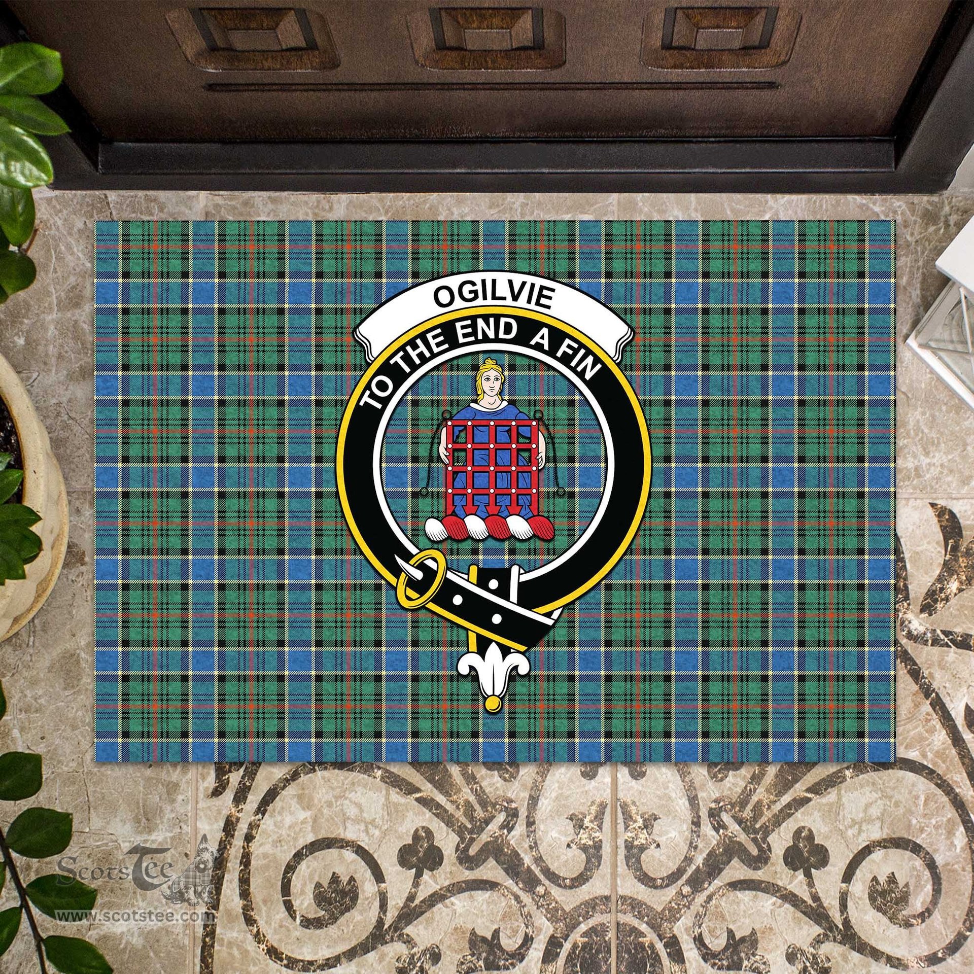 ScotsTee Shop Scottish Ogilvie (Ogilvy) Hunting Ancient Clan Tartan Doormat Rubber Welcome Mat