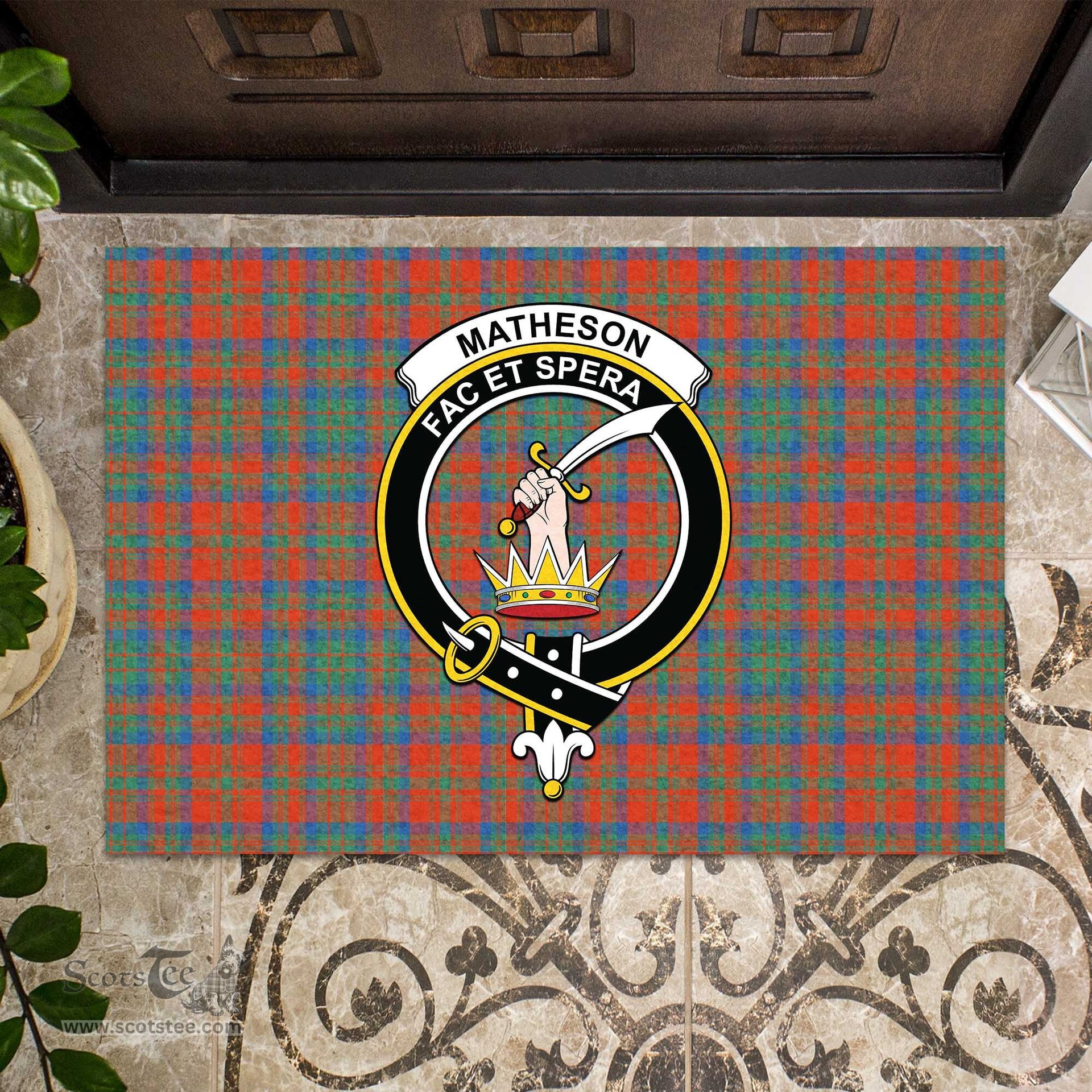 ScotsTee Shop Scottish Matheson Ancient Clan Tartan Doormat Rubber Welcome Mat