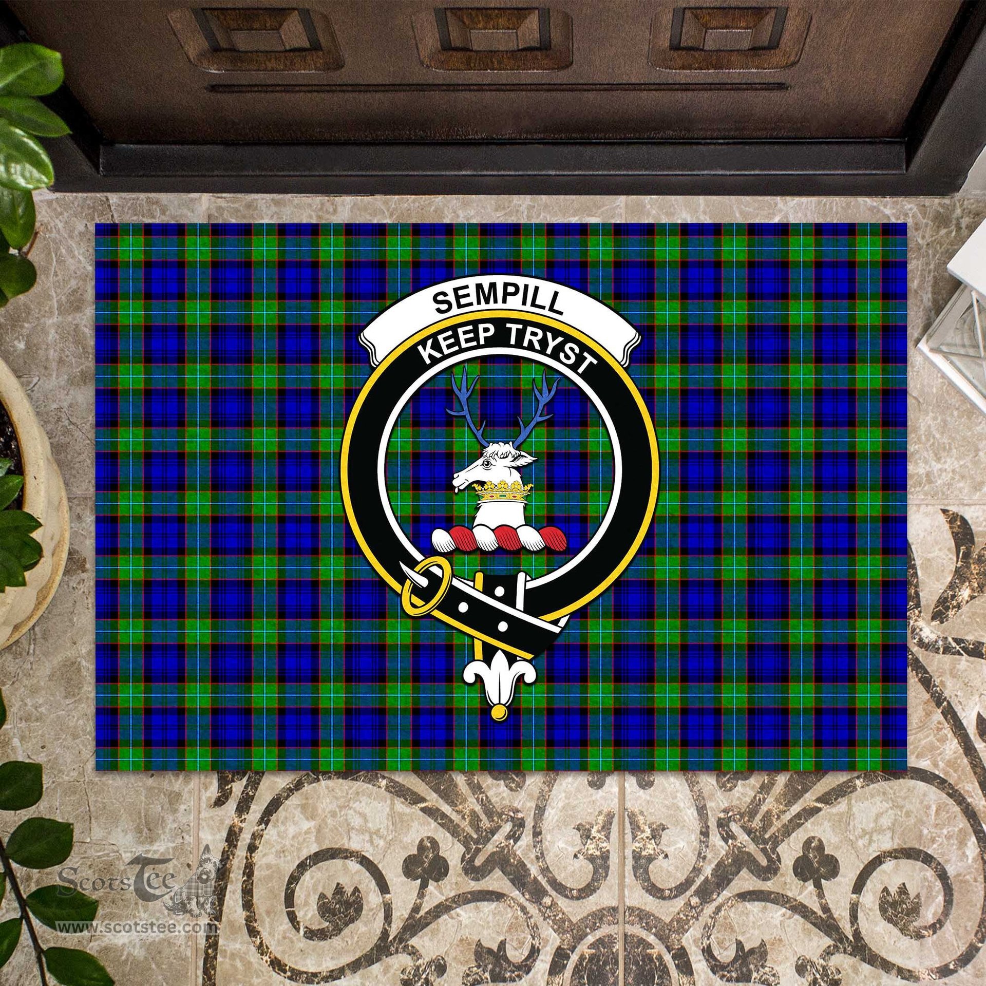 ScotsTee Shop Scottish Sempill Modern Clan Tartan Doormat Rubber Welcome Mat