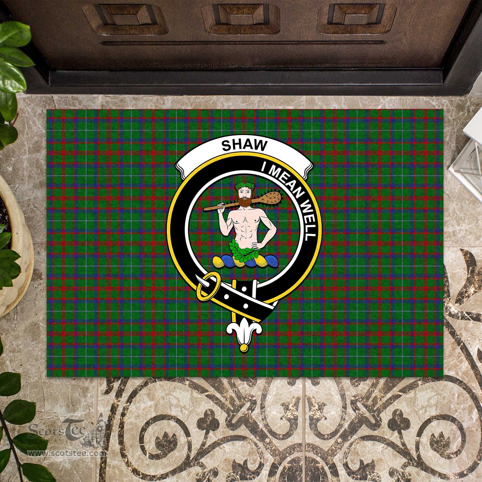 ScotsTee Shop Scottish Shaw of Tordarroch Green Hunting Clan Tartan Doormat Rubber Welcome Mat