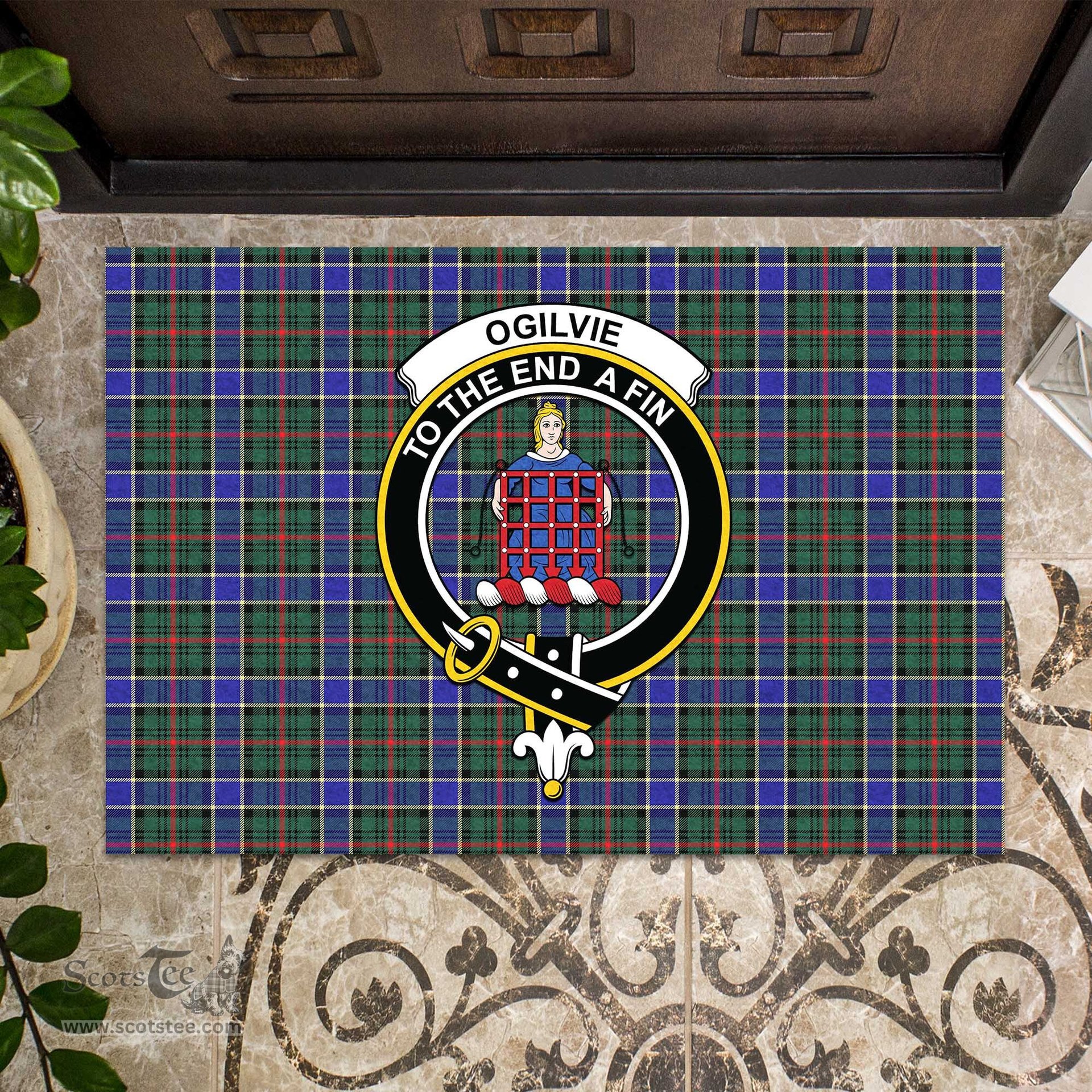 ScotsTee Shop Scottish Ogilvie (Ogilvy) Hunting Modern Clan Tartan Doormat Rubber Welcome Mat