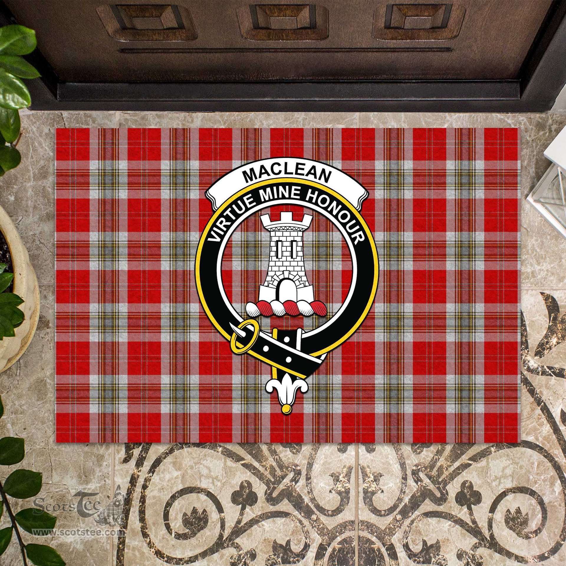 ScotsTee Shop Scottish MacLean of Duart Dress Red Clan Tartan Doormat Rubber Welcome Mat