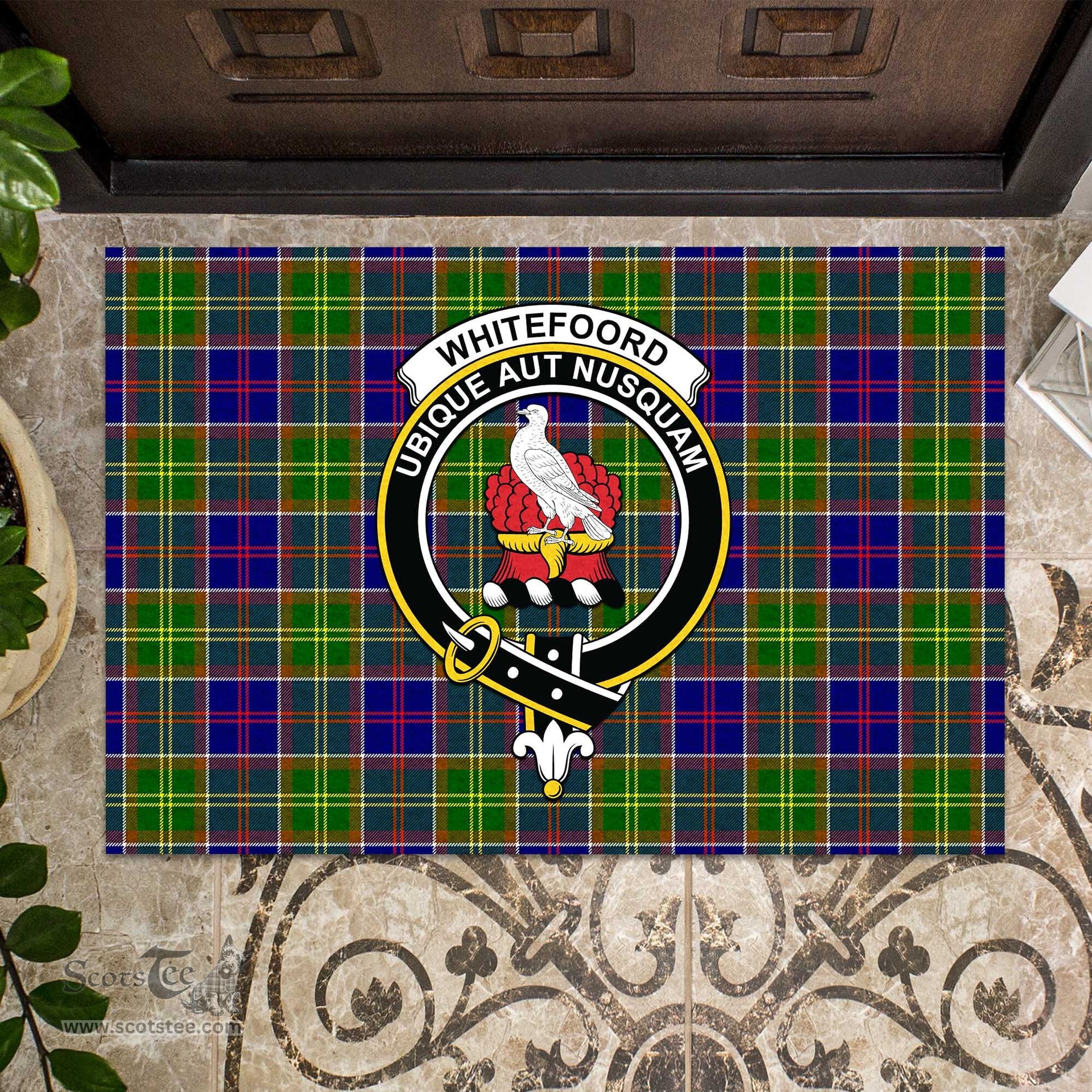 ScotsTee Shop Scottish Whitefoord Modern Clan Tartan Doormat Rubber Welcome Mat
