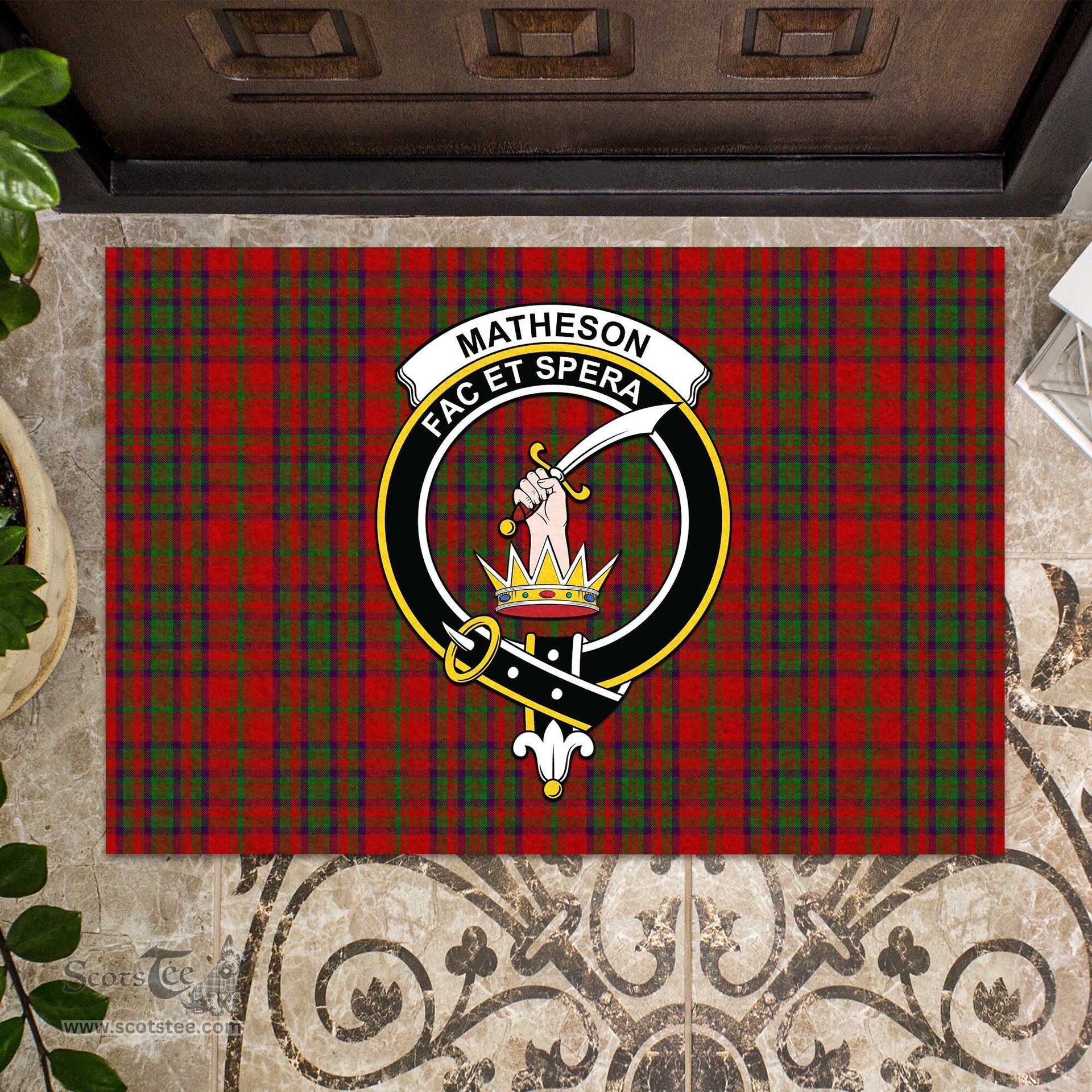ScotsTee Shop Scottish Matheson Dress Clan Tartan Doormat Rubber Welcome Mat