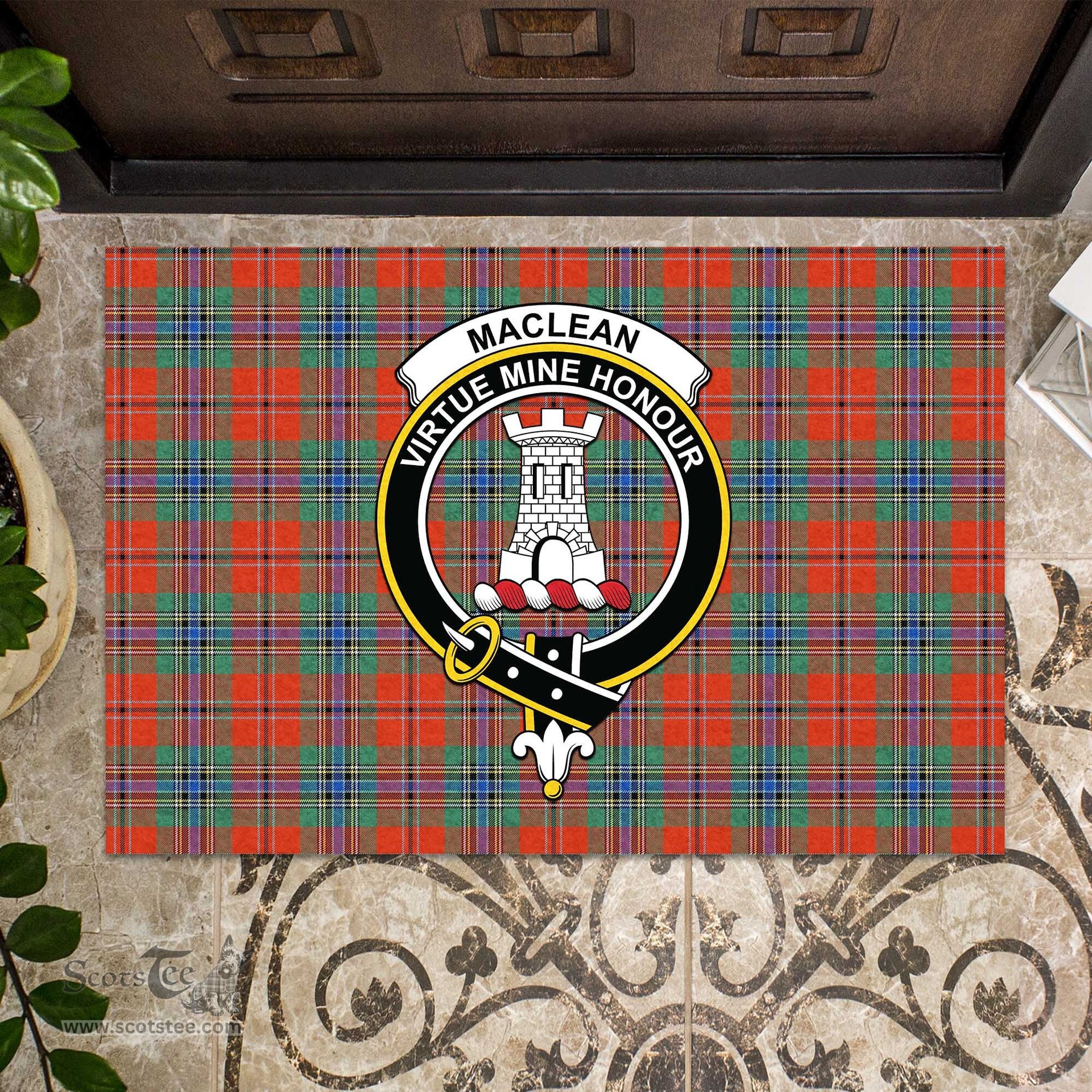 ScotsTee Shop Scottish MacLean of Duart Ancient Clan Tartan Doormat Rubber Welcome Mat