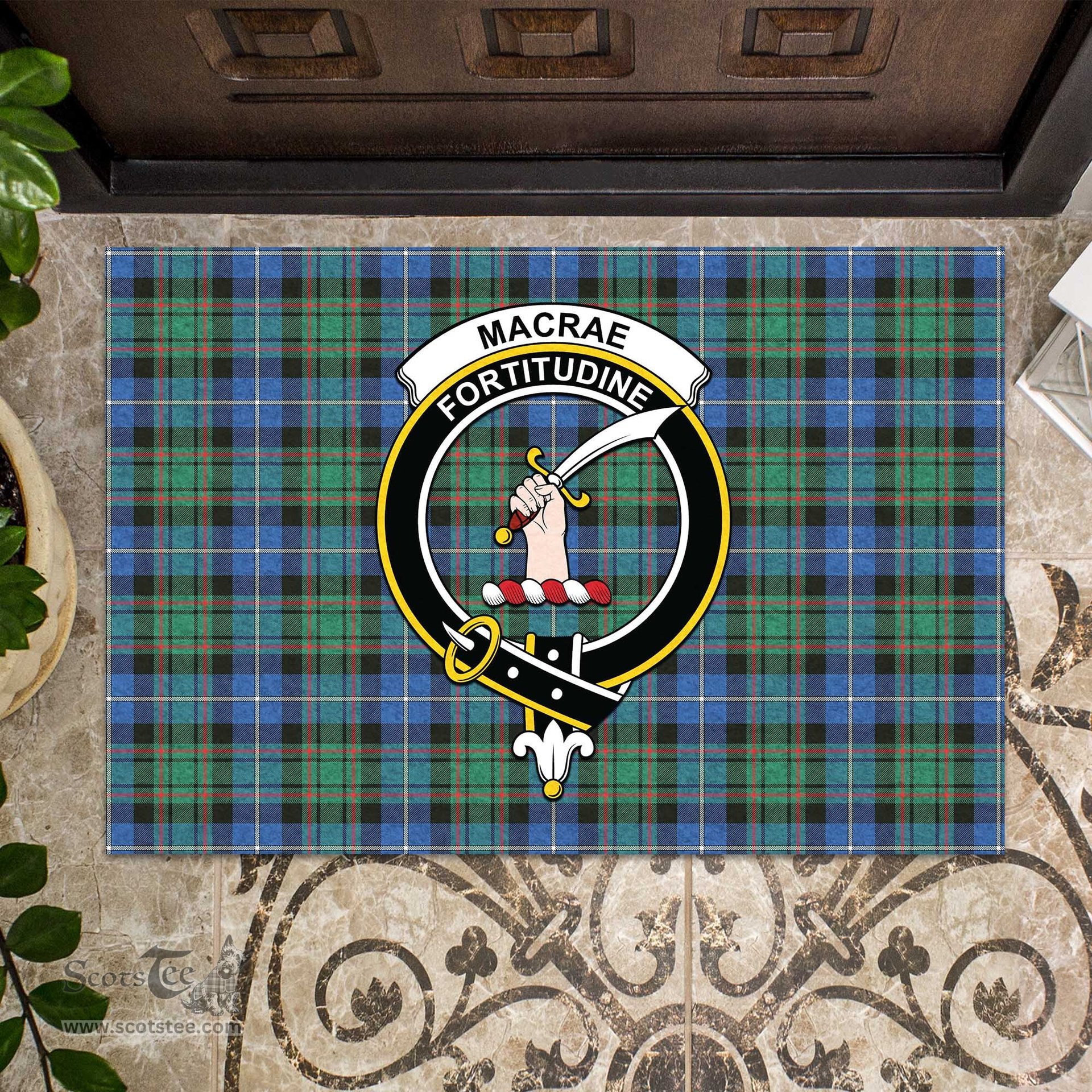 ScotsTee Shop Scottish MacRae Hunting Ancient Clan Tartan Doormat Rubber Welcome Mat