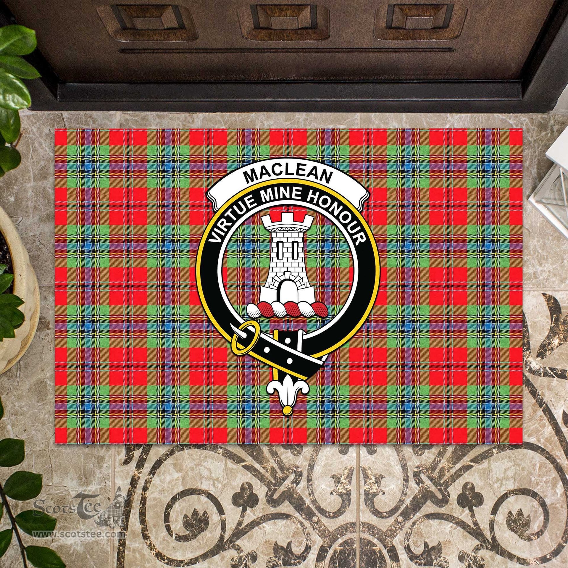 ScotsTee Shop Scottish MacLean of Duart Modern Clan Tartan Doormat Rubber Welcome Mat