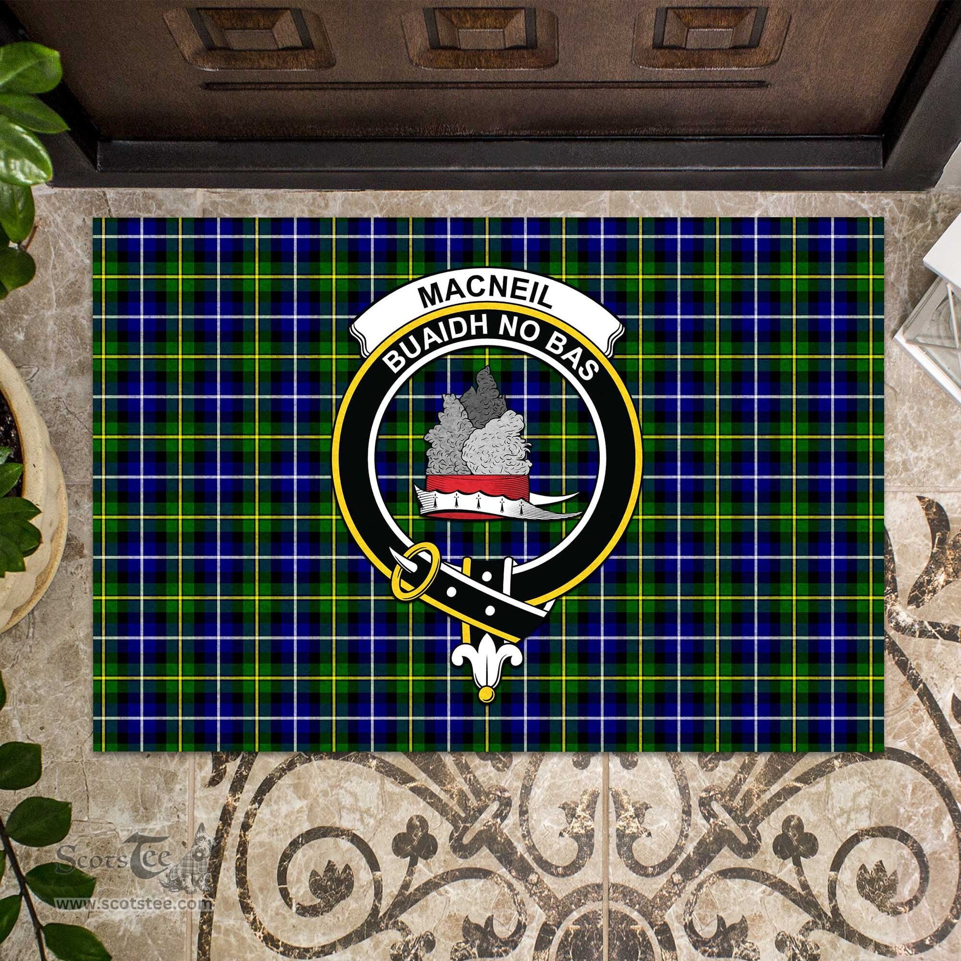 ScotsTee Shop Scottish MacNeil of Barra Modern Clan Tartan Doormat Rubber Welcome Mat