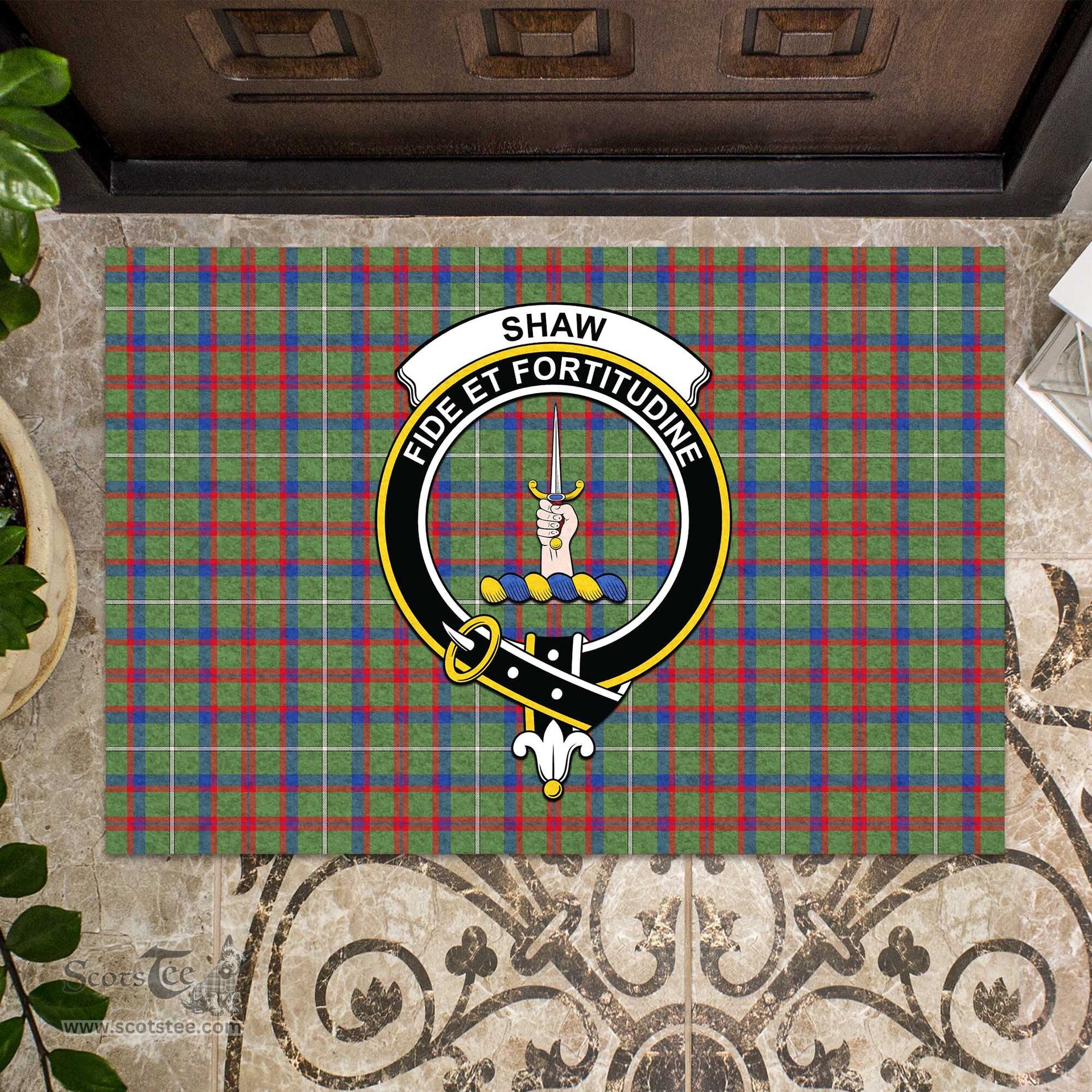 ScotsTee Shop Scottish Shaw Green Modern Clan Tartan Doormat Rubber Welcome Mat