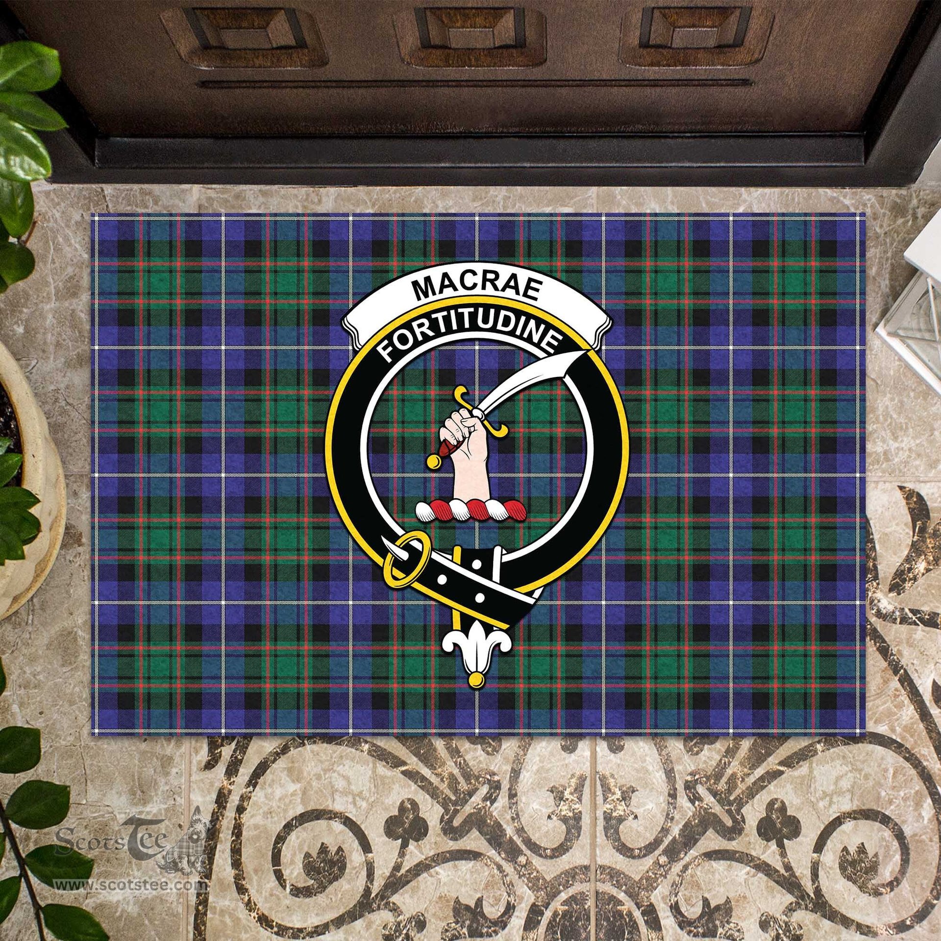 ScotsTee Shop Scottish MacRae Hunting Modern Clan Tartan Doormat Rubber Welcome Mat