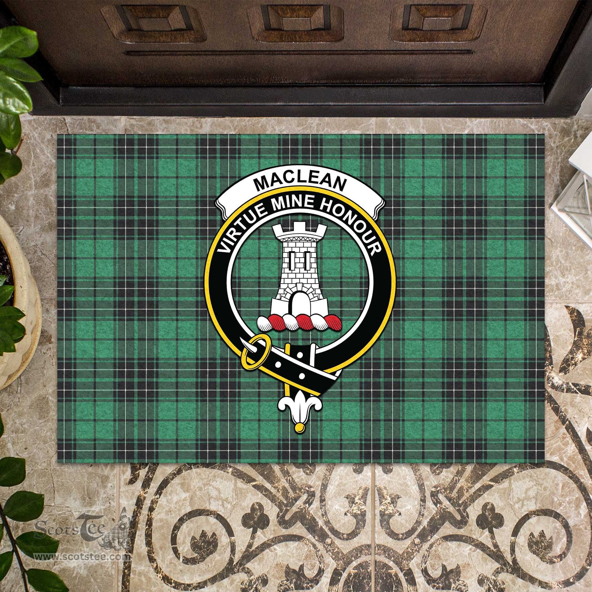 ScotsTee Shop Scottish MacLean Hunting Ancient Clan Tartan Doormat Rubber Welcome Mat