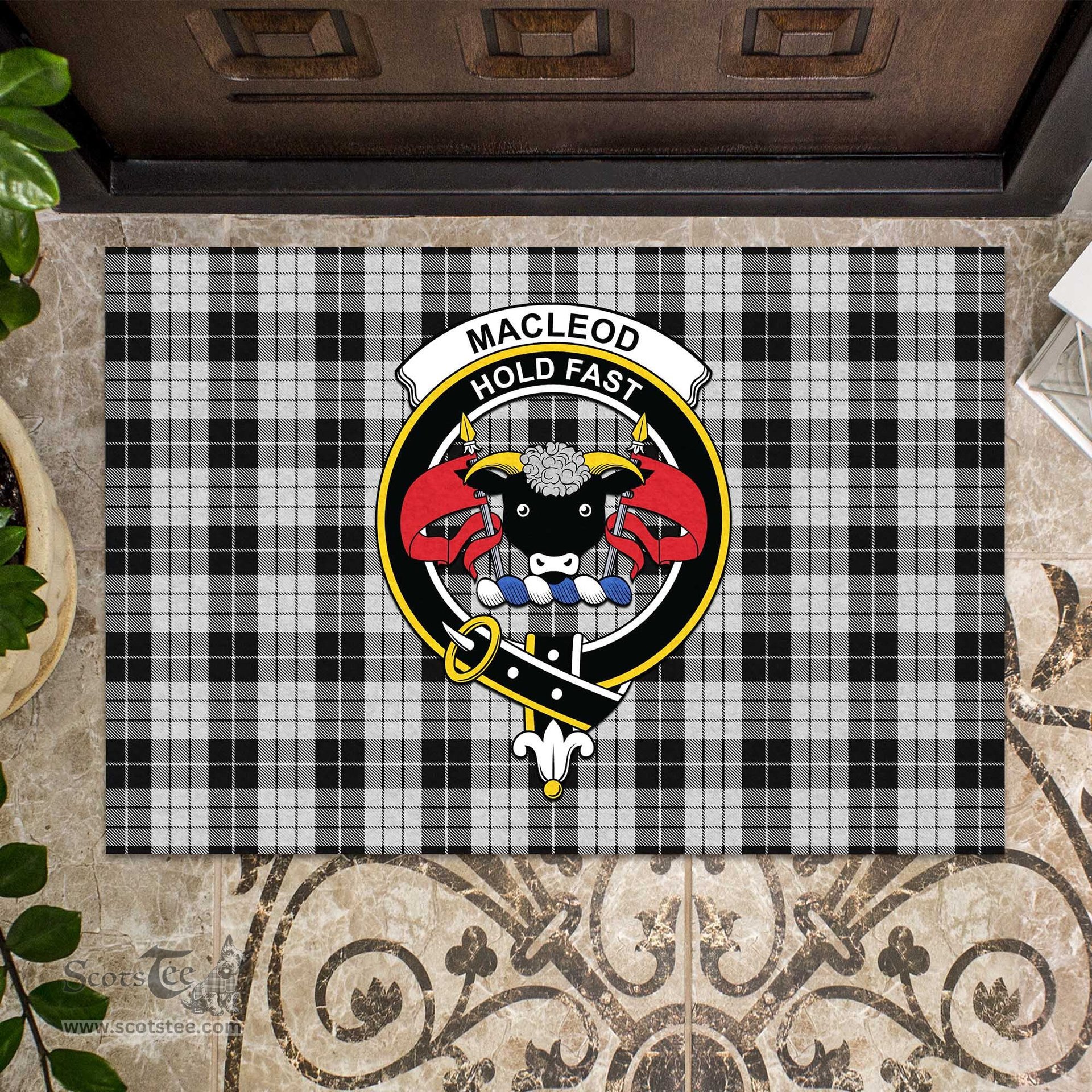 ScotsTee Shop Scottish MacLeod Black and White Clan Tartan Doormat Rubber Welcome Mat