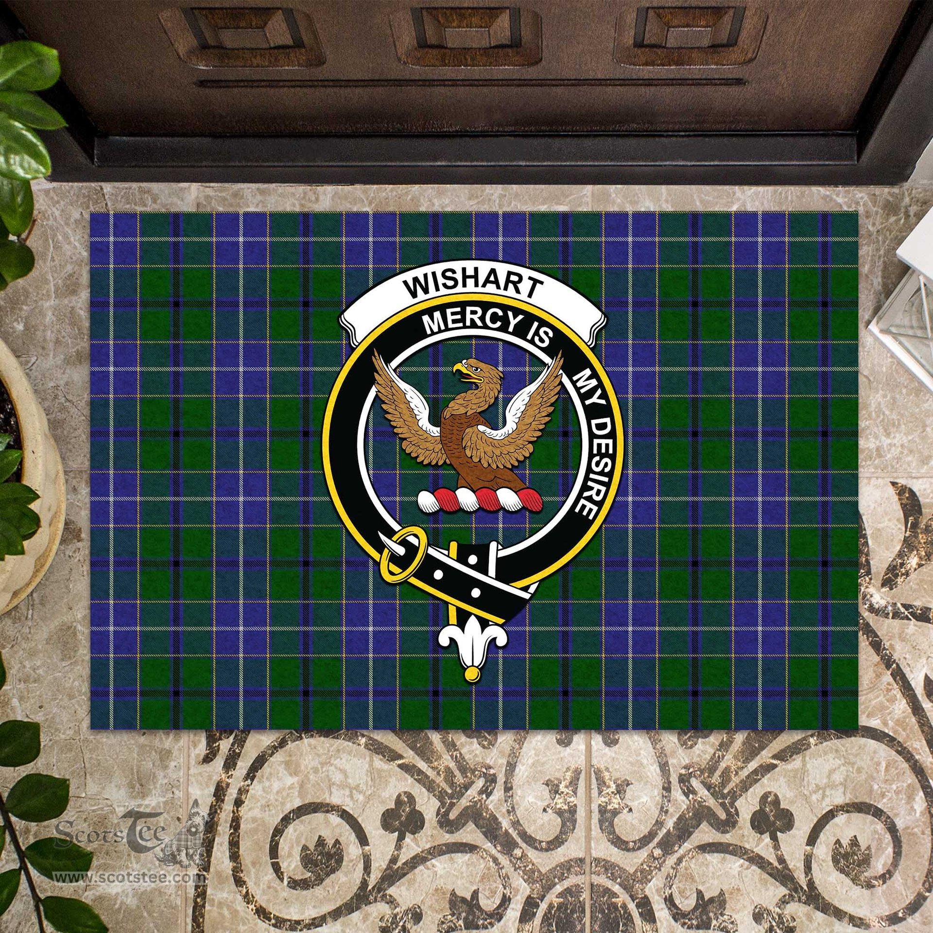 ScotsTee Shop Scottish Wishart Hunting Clan Tartan Doormat Rubber Welcome Mat