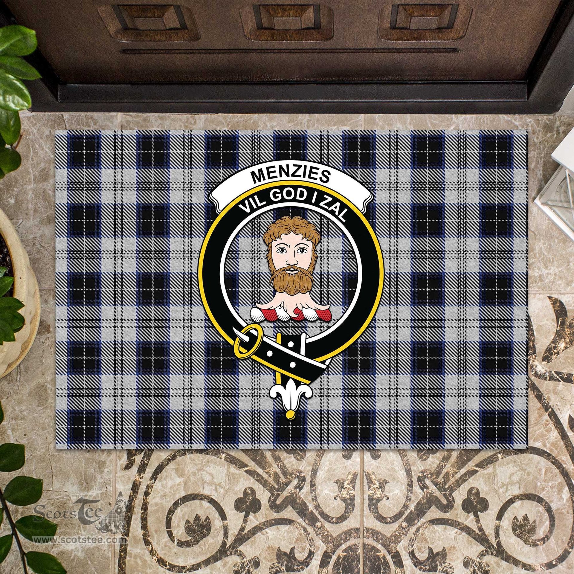ScotsTee Shop Scottish Menzies Black Dress Clan Tartan Doormat Rubber Welcome Mat