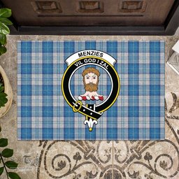 ScotsTee Shop Scottish Menzies Dress Blue and White Clan Tartan Doormat Rubber Welcome Mat