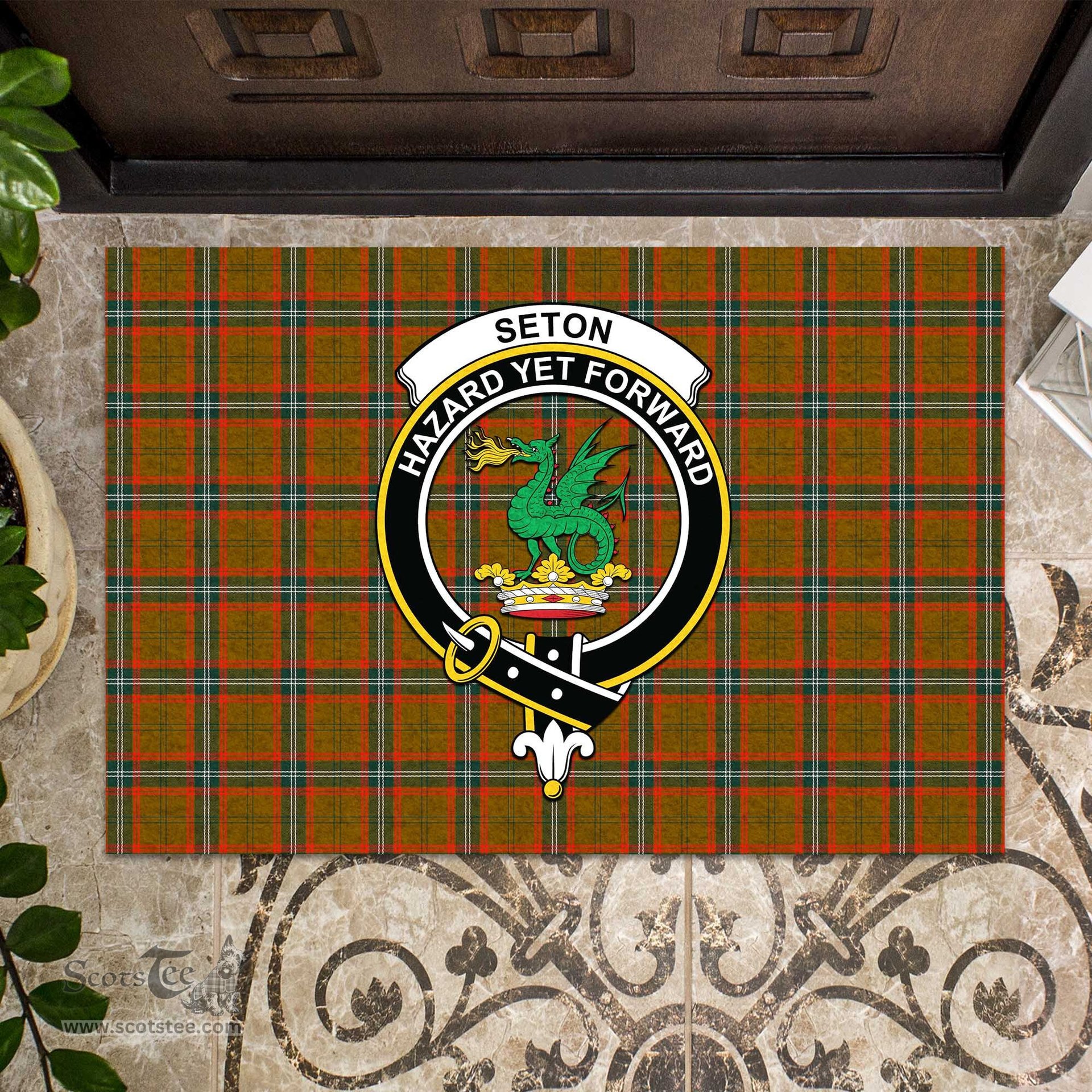ScotsTee Shop Scottish Seton Hunting Modern Clan Tartan Doormat Rubber Welcome Mat
