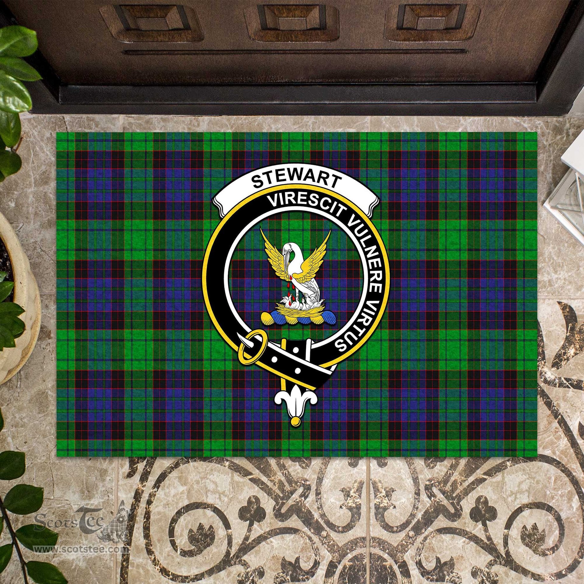 ScotsTee Shop Scottish Stewart Old Modern Clan Tartan Doormat Rubber Welcome Mat