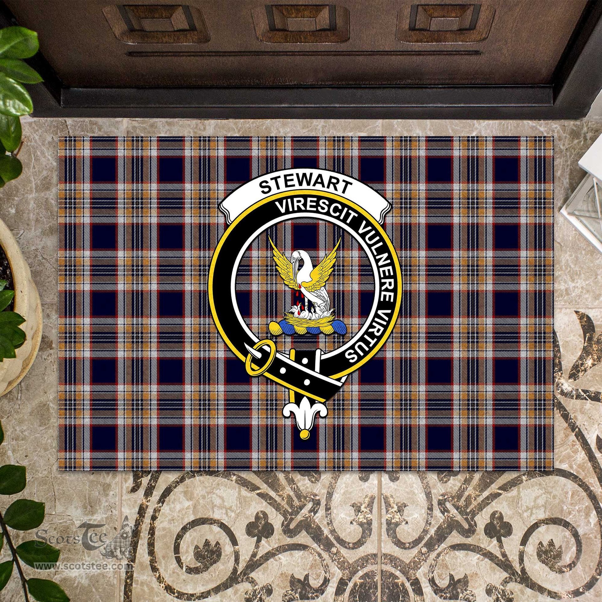 ScotsTee Shop Scottish Stewart Navy Clan Tartan Doormat Rubber Welcome Mat