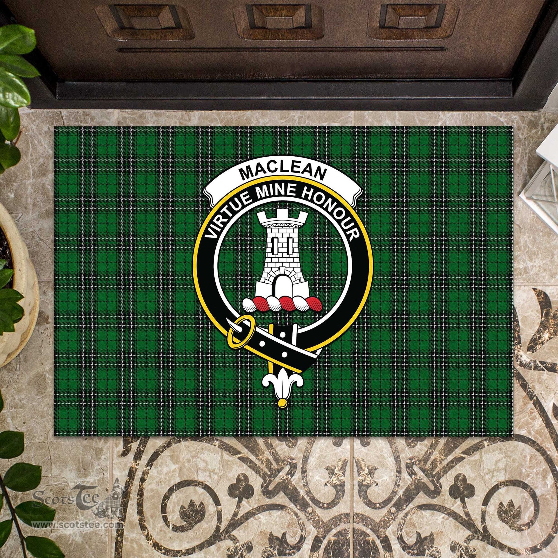 ScotsTee Shop Scottish MacLean of Duart Hunting Clan Tartan Doormat Rubber Welcome Mat